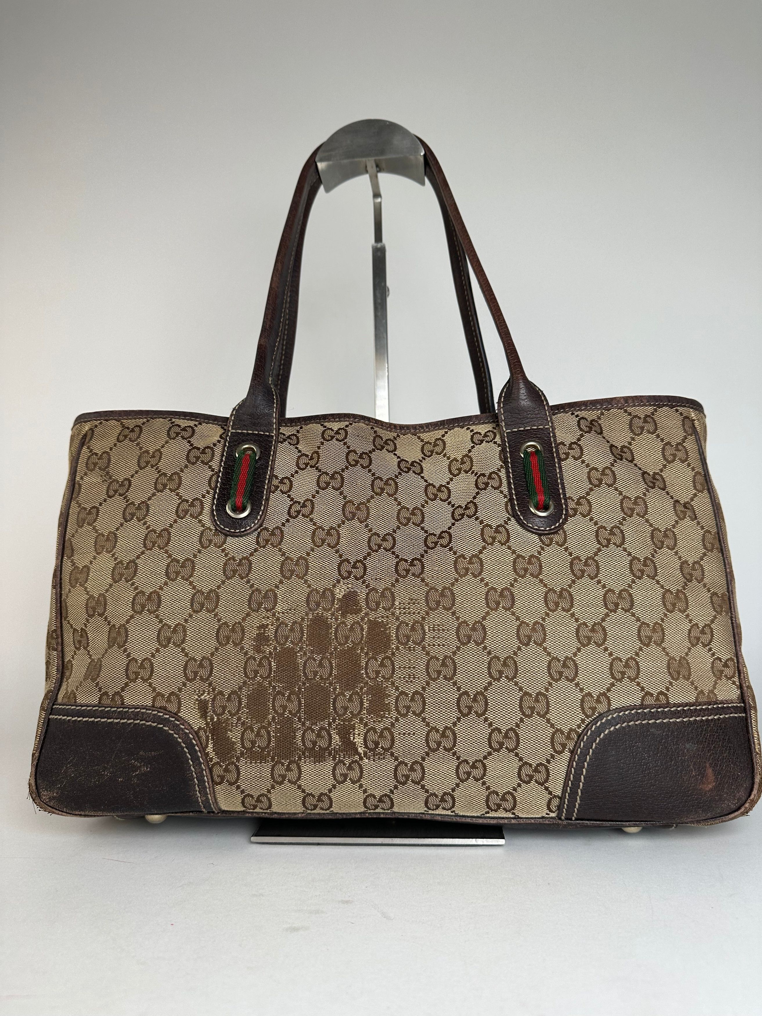 Gucci Vintage Monogram Handbag Beige Brown Size ONE SIZE - 2 Thumbnail