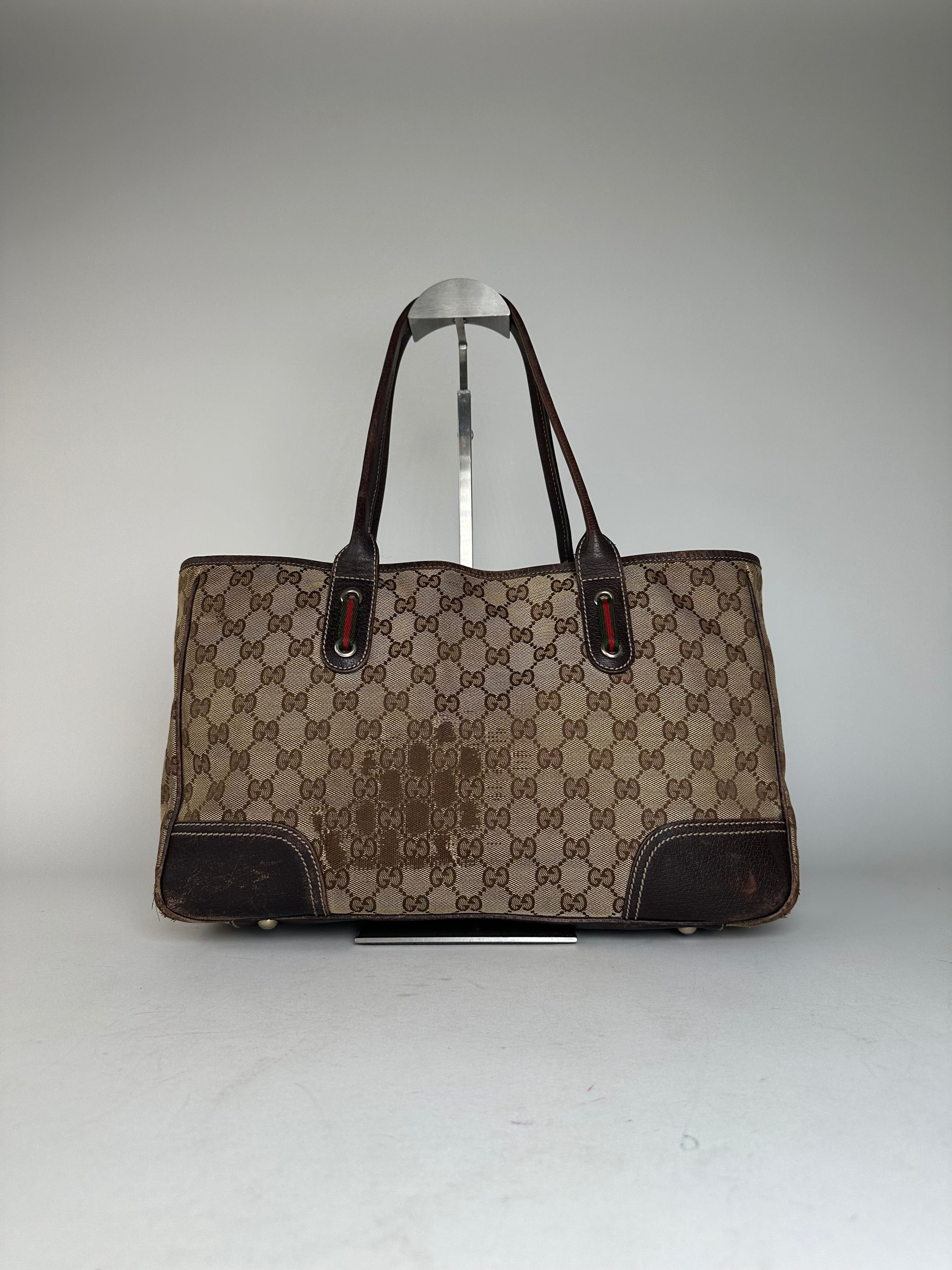 Gucci Vintage Monogram Handbag Beige Brown Size ONE SIZE - 15 Thumbnail