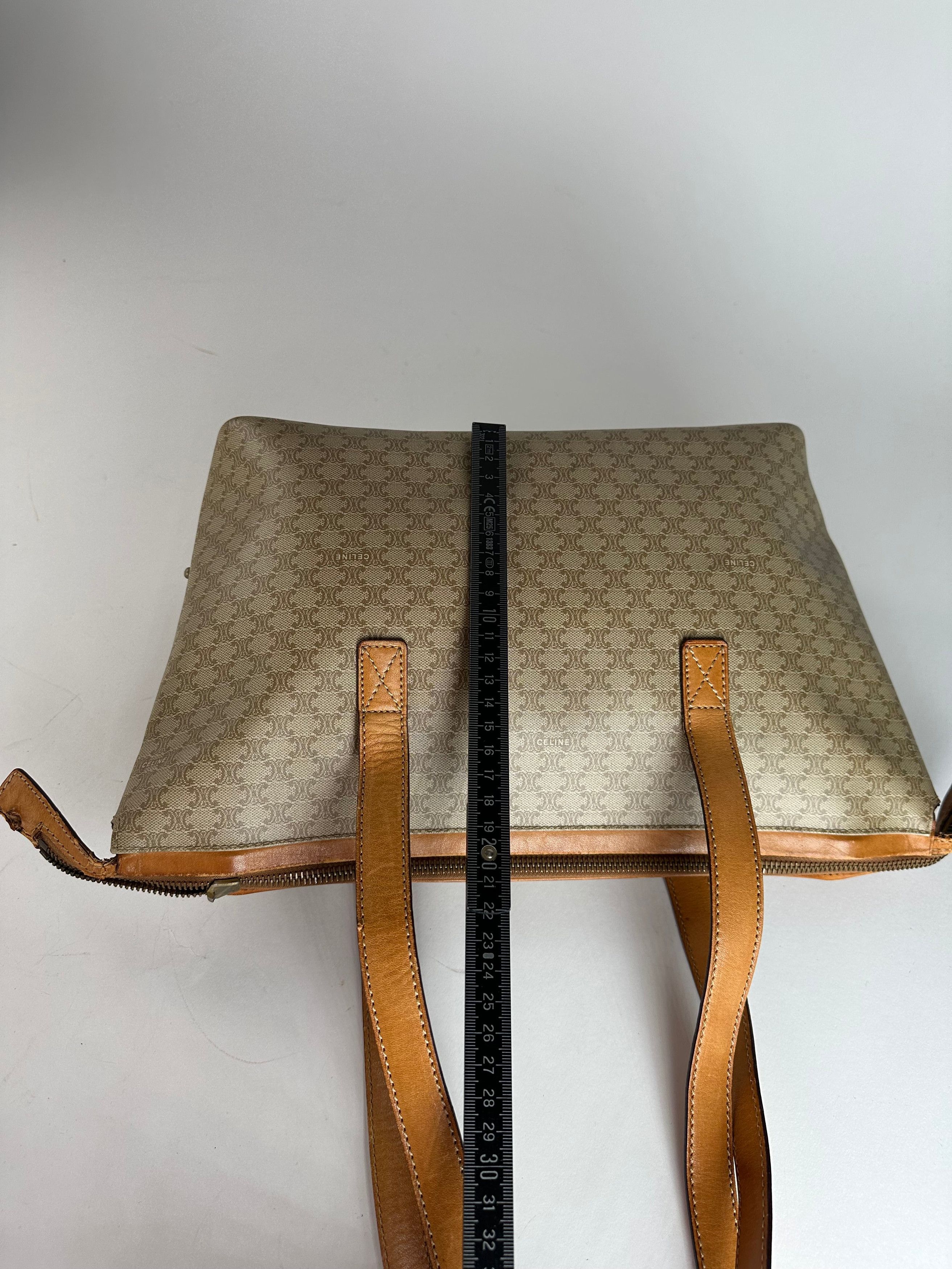 Celine Vintage Paris Monogram Leather Handbag Beige Brown Size ONE SIZE - 13 Thumbnail