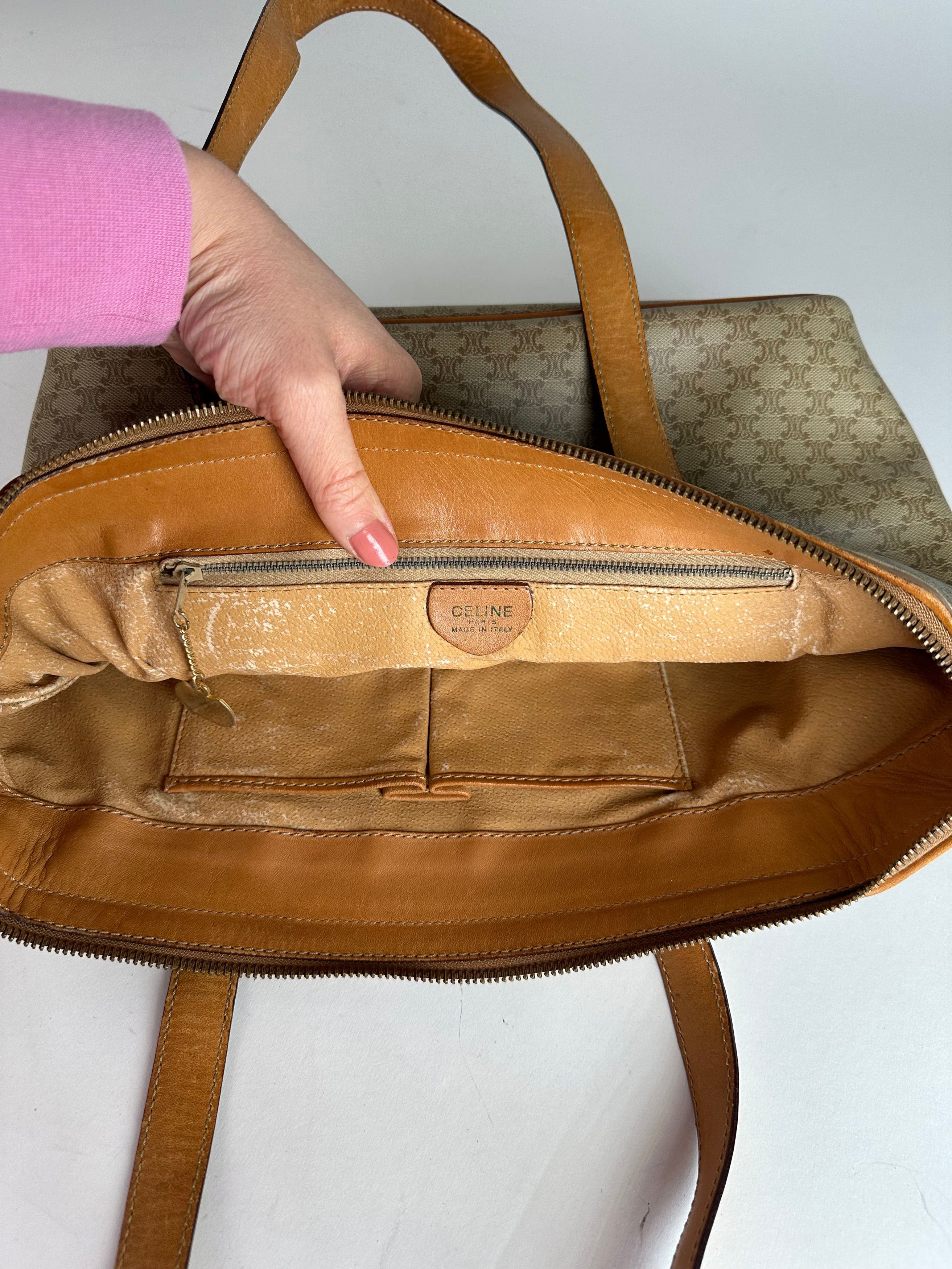 Celine Vintage Paris Monogram Leather Handbag Beige Brown Size ONE SIZE - 7 Thumbnail