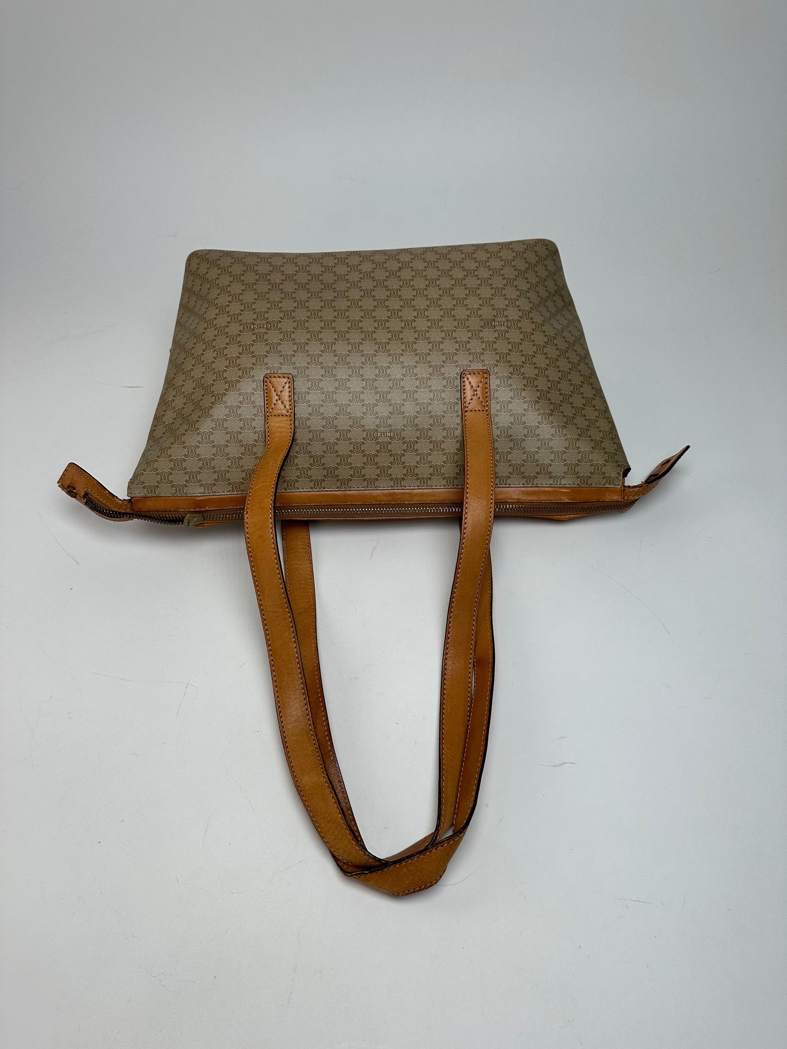 Celine Vintage Paris Monogram Leather Handbag Beige Brown Size ONE SIZE - 4 Thumbnail