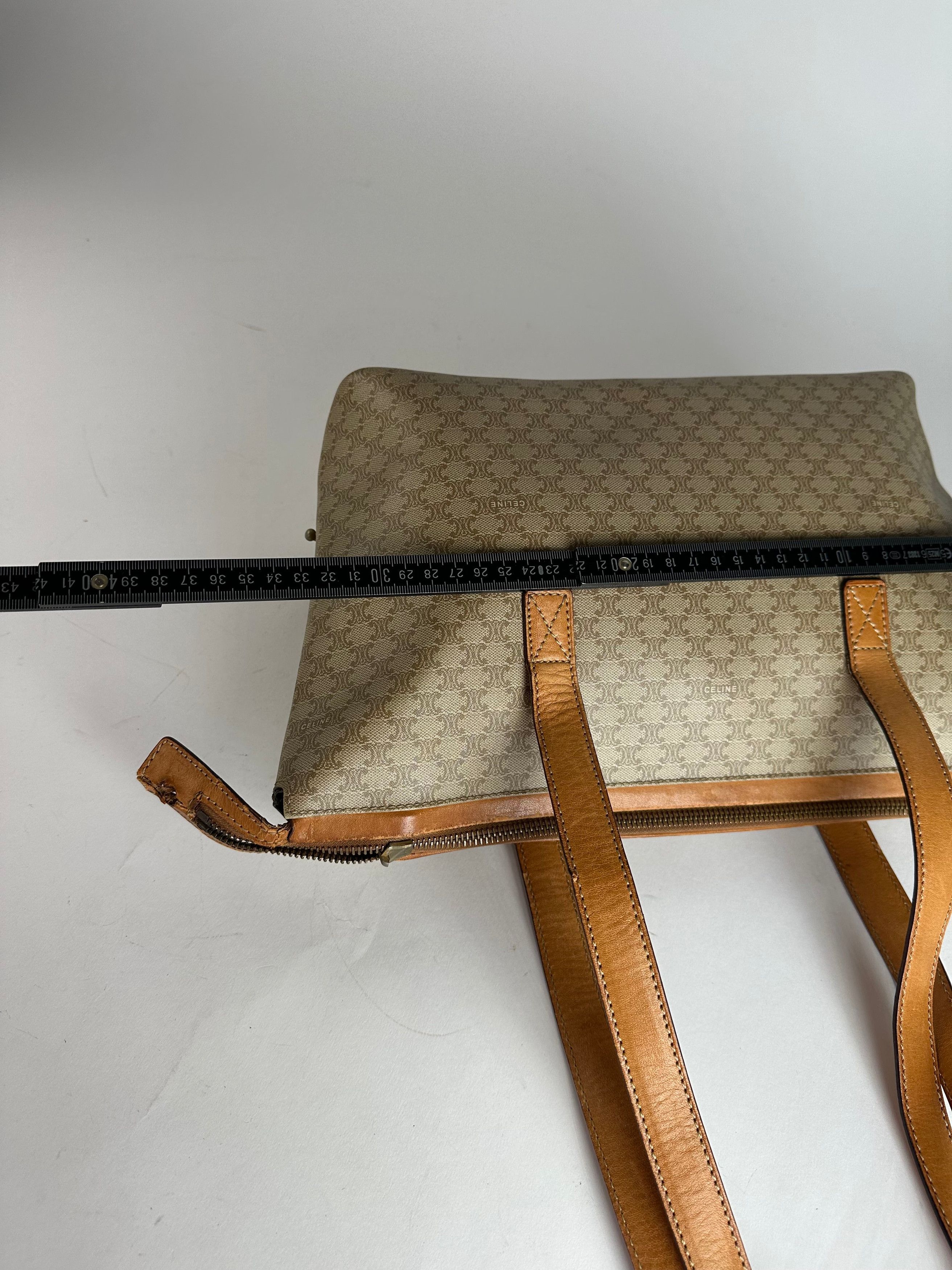 Celine Vintage Paris Monogram Leather Handbag Beige Brown Size ONE SIZE - 14 Thumbnail