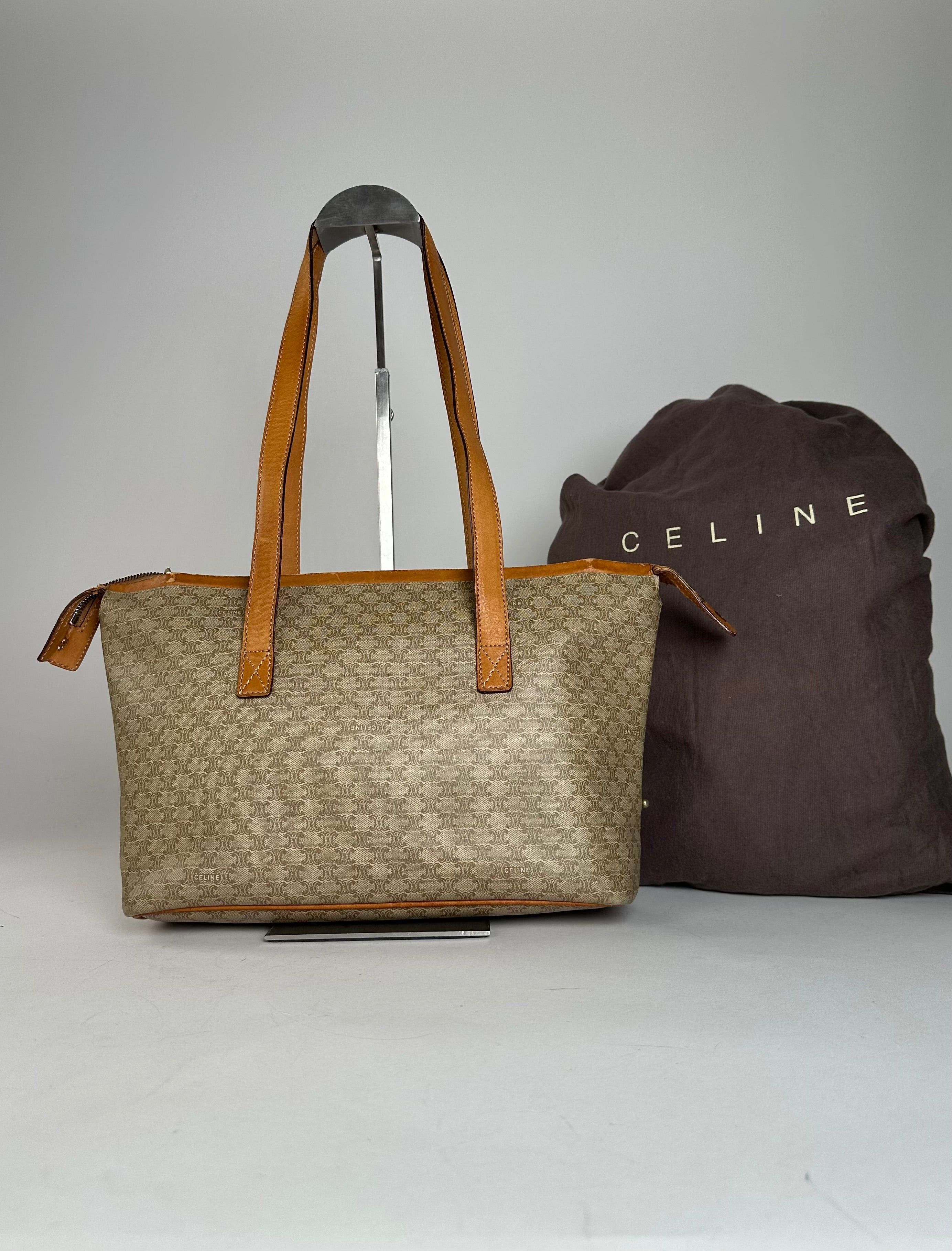Celine Vintage Paris Monogram Leather Handbag Beige Brown Size ONE SIZE - 2 Thumbnail