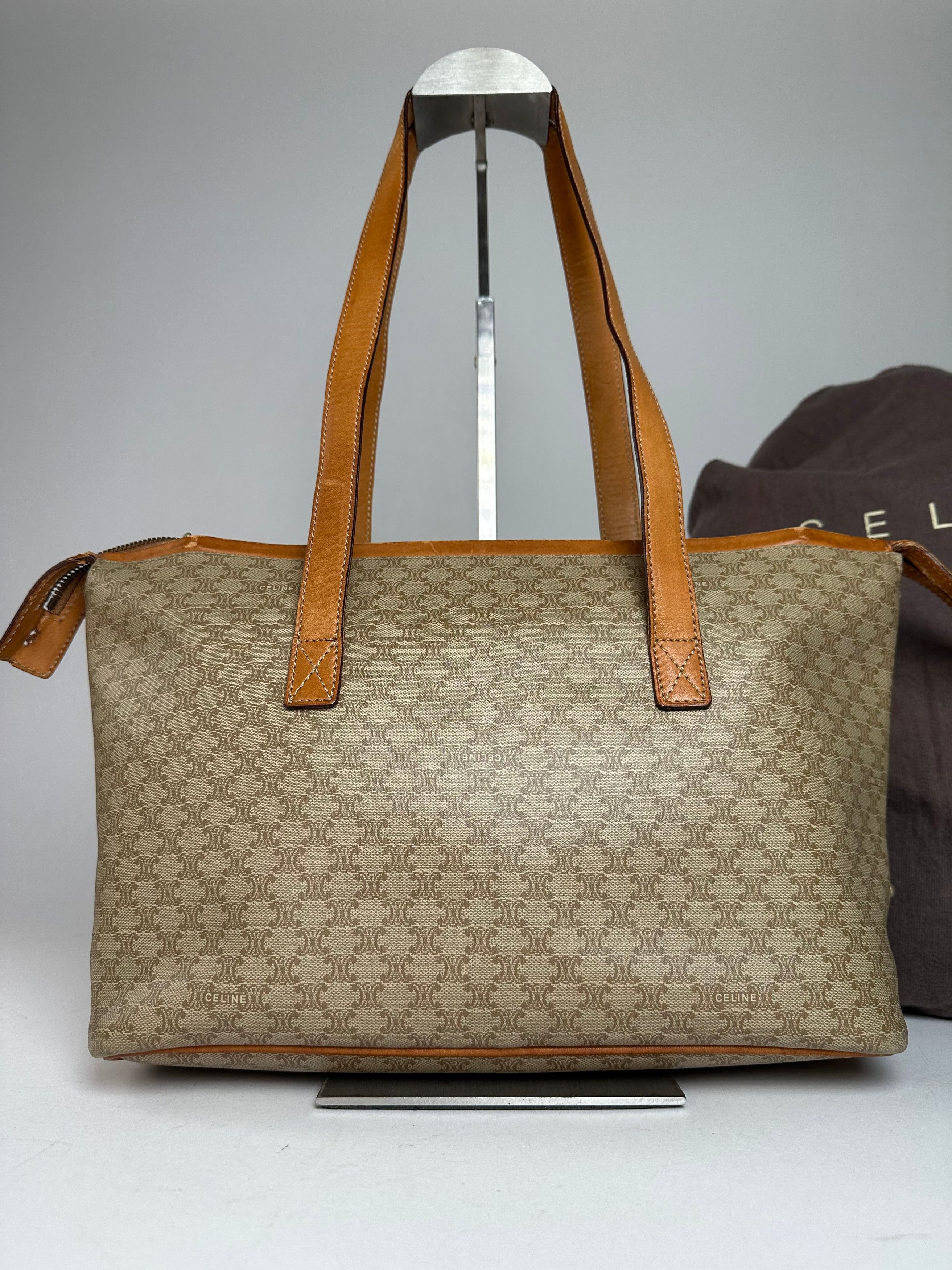 Celine Vintage Paris Monogram Leather Handbag Beige Brown Size ONE SIZE - 12 Thumbnail
