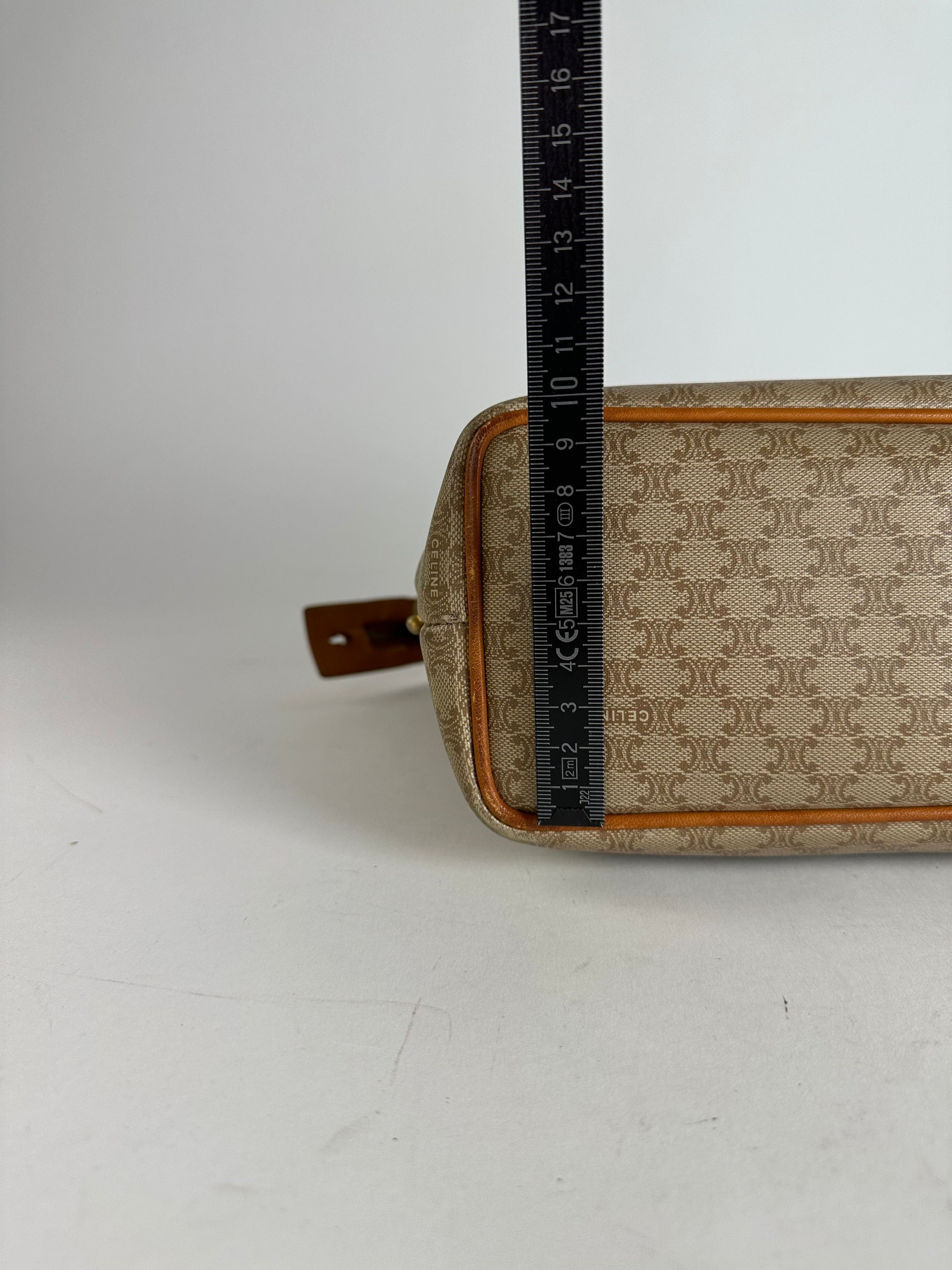 Celine Vintage Paris Monogram Leather Handbag Beige Brown Size ONE SIZE - 15 Thumbnail