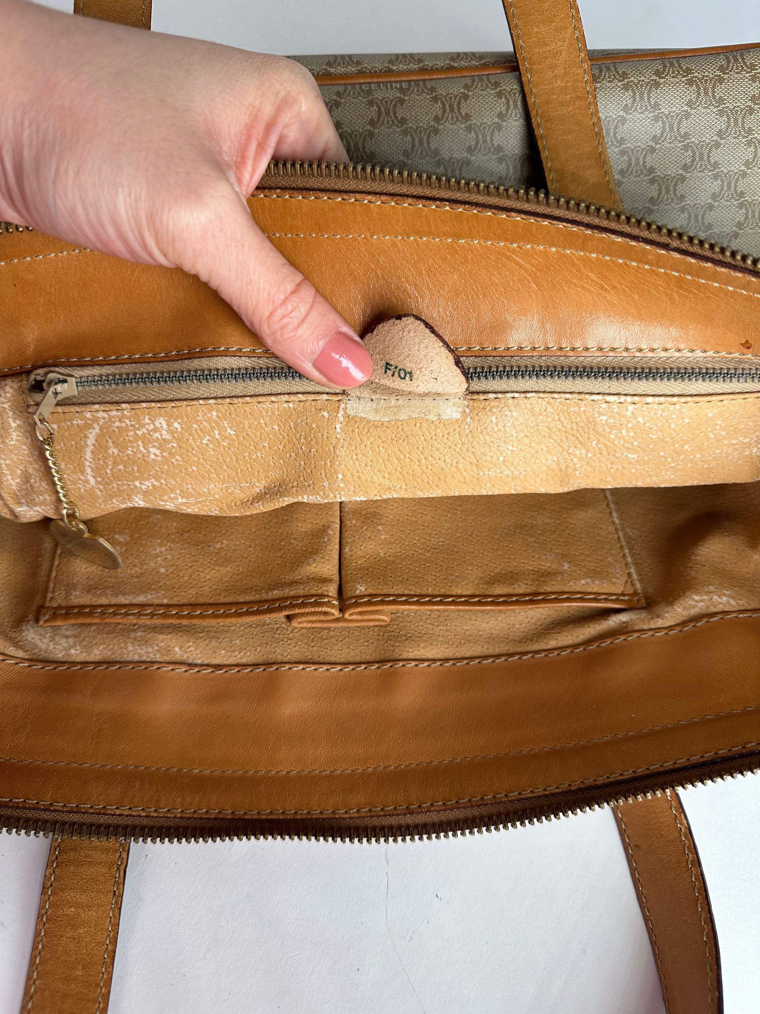 Celine Vintage Paris Monogram Leather Handbag Beige Brown Size ONE SIZE - 8 Thumbnail