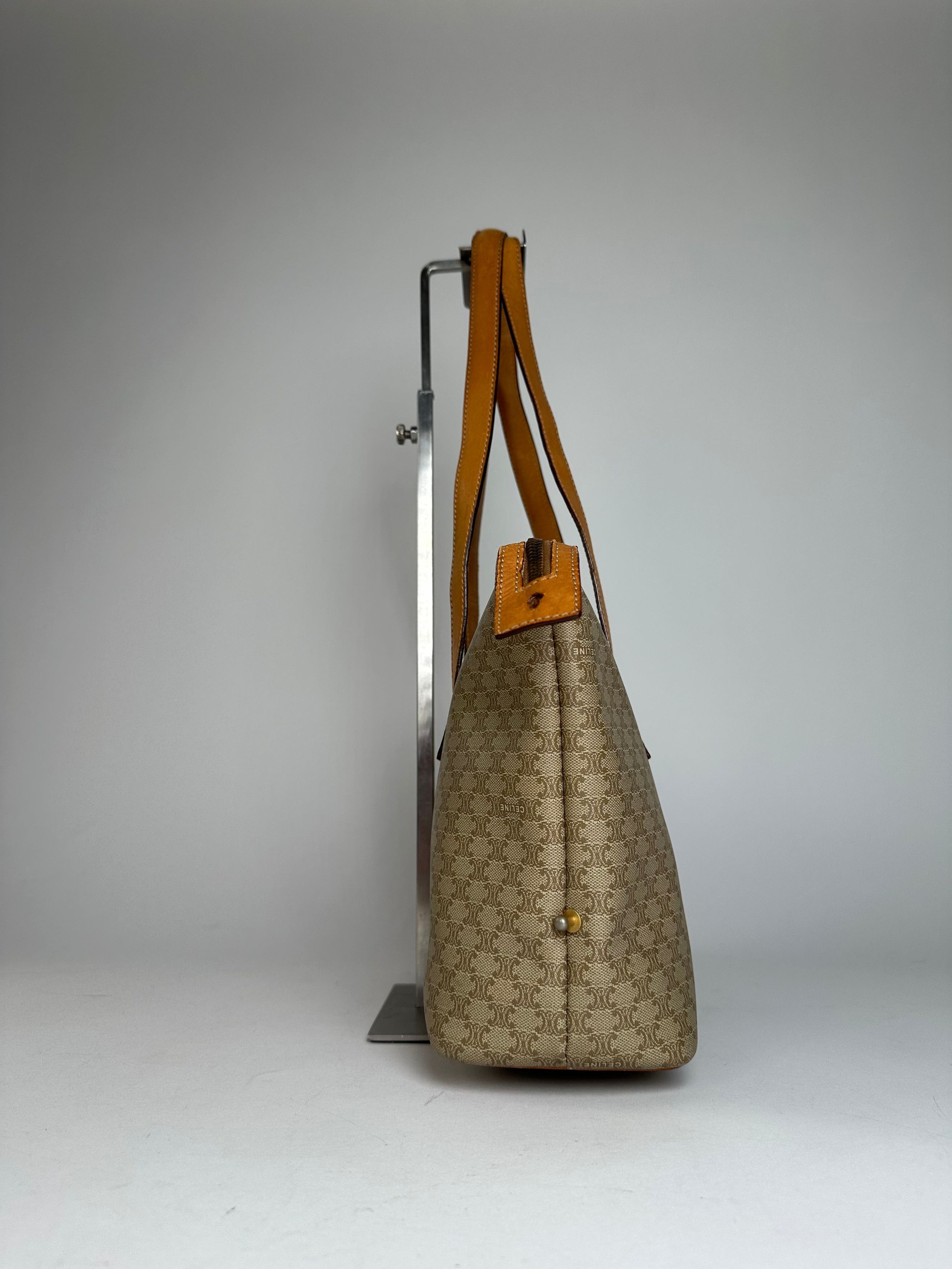 Celine Vintage Paris Monogram Leather Handbag Beige Brown Size ONE SIZE - 3 Thumbnail