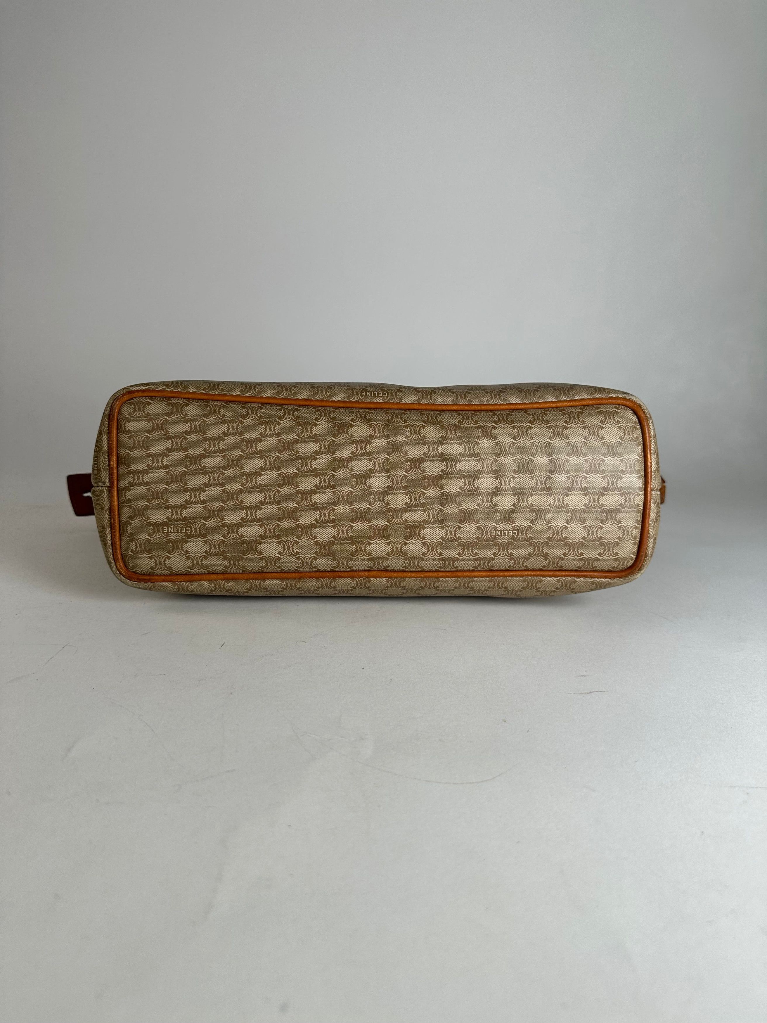 Celine Vintage Paris Monogram Leather Handbag Beige Brown Size ONE SIZE - 9 Thumbnail