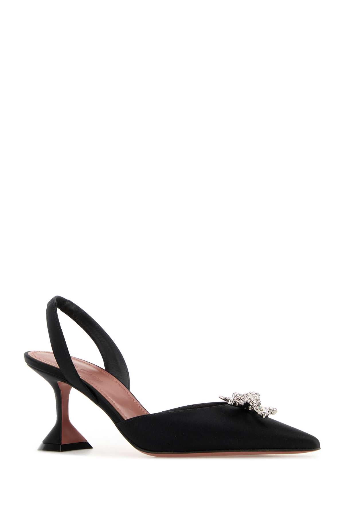 Amina Muaddi Black Satin Rosie Pumps Size US 6 / IT 36 - 2 Thumbnail