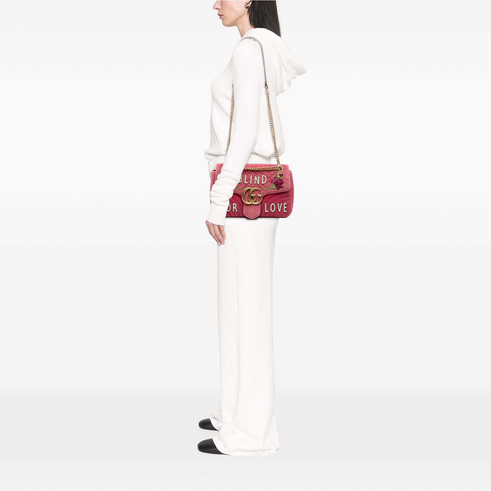 Gucci Large GG Marmont Matelasse Velvet Embroidered Blind For Love Shoulder Bag Size ONE SIZE - 7 Thumbnail
