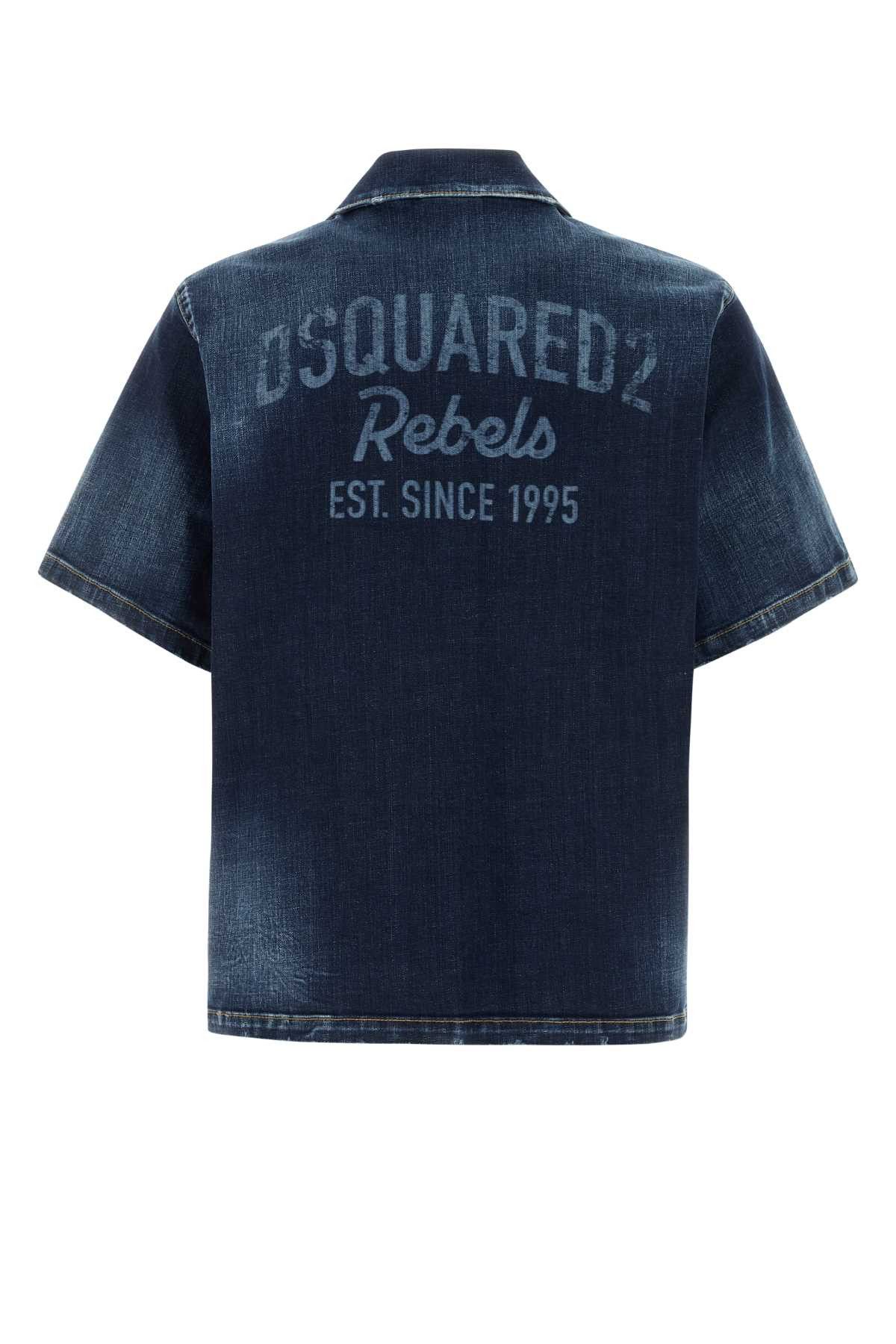 Dsquared2 Blue Stretch Denim Shirt Size US XL / EU 56 / 4 - 2 Thumbnail