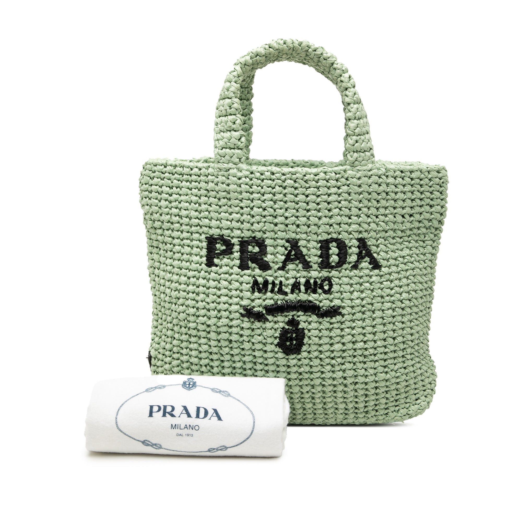 Prada Small Raffia Effect Crochet Embroidered Logo Tote Size ONE SIZE - 7 Thumbnail