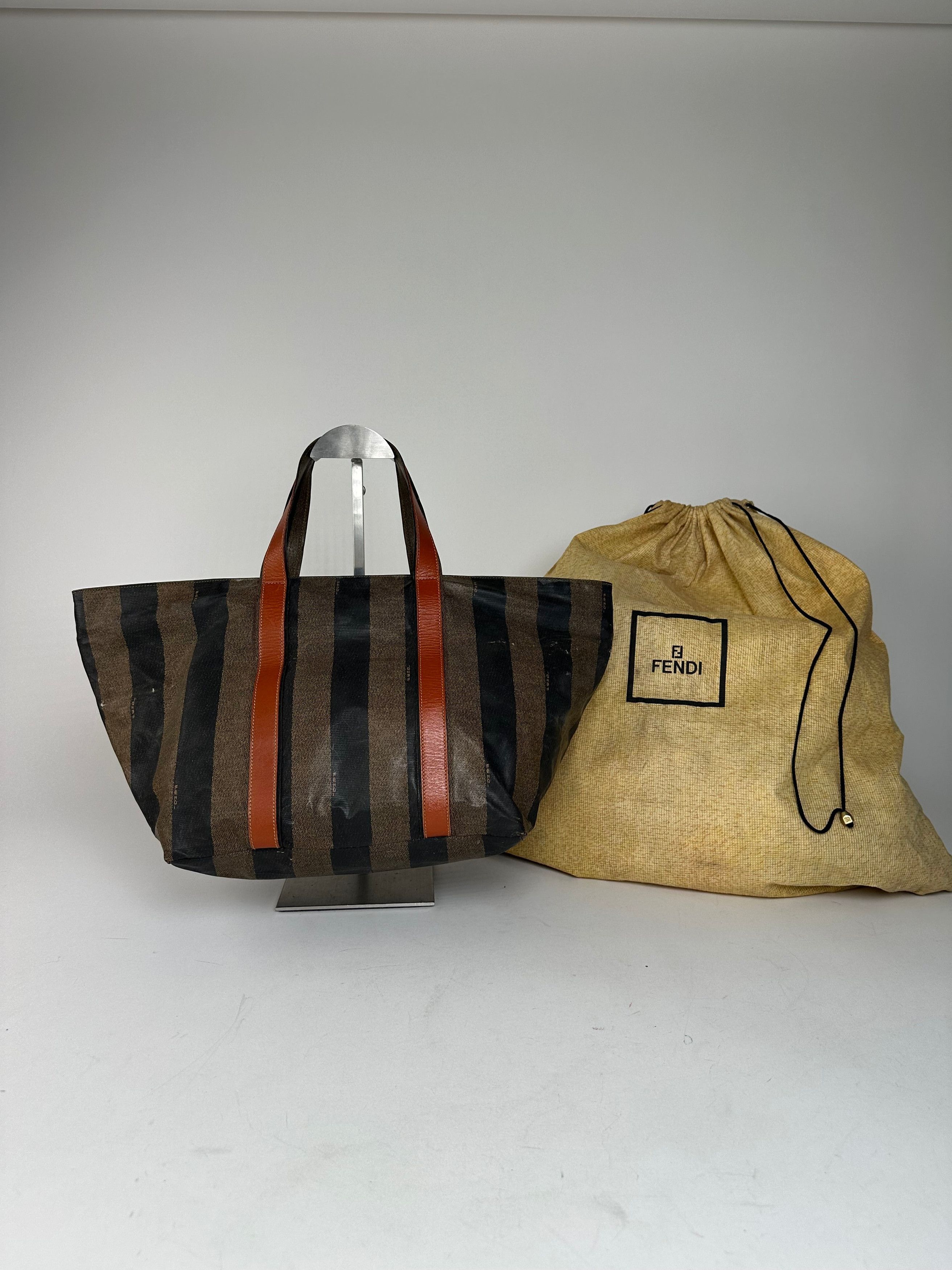 Fendi Vintage Striped Leather Handbag Orange Brown Size ONE SIZE - 2 Thumbnail