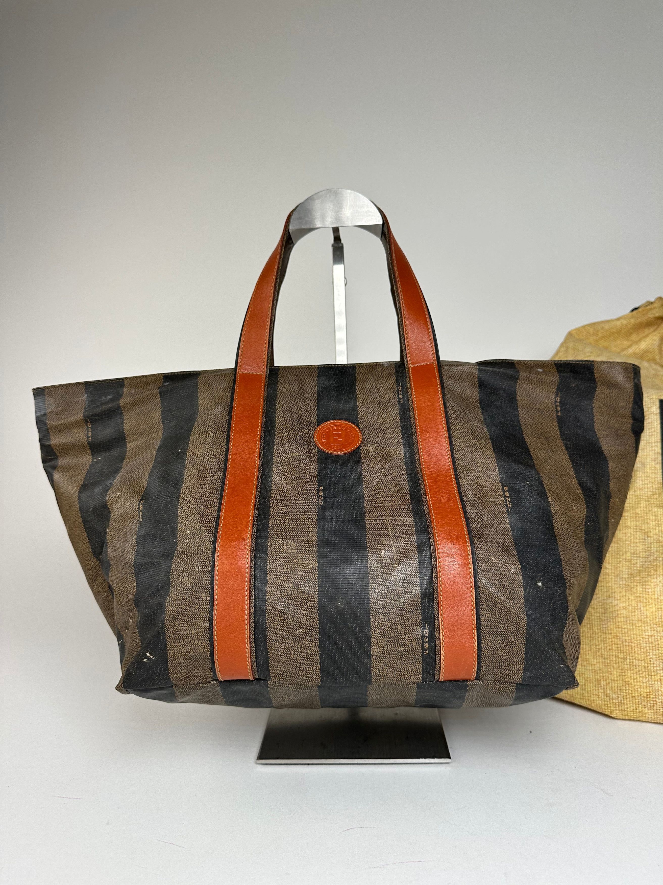 Fendi Vintage Striped Leather Handbag Orange Brown Size ONE SIZE - 10 Thumbnail