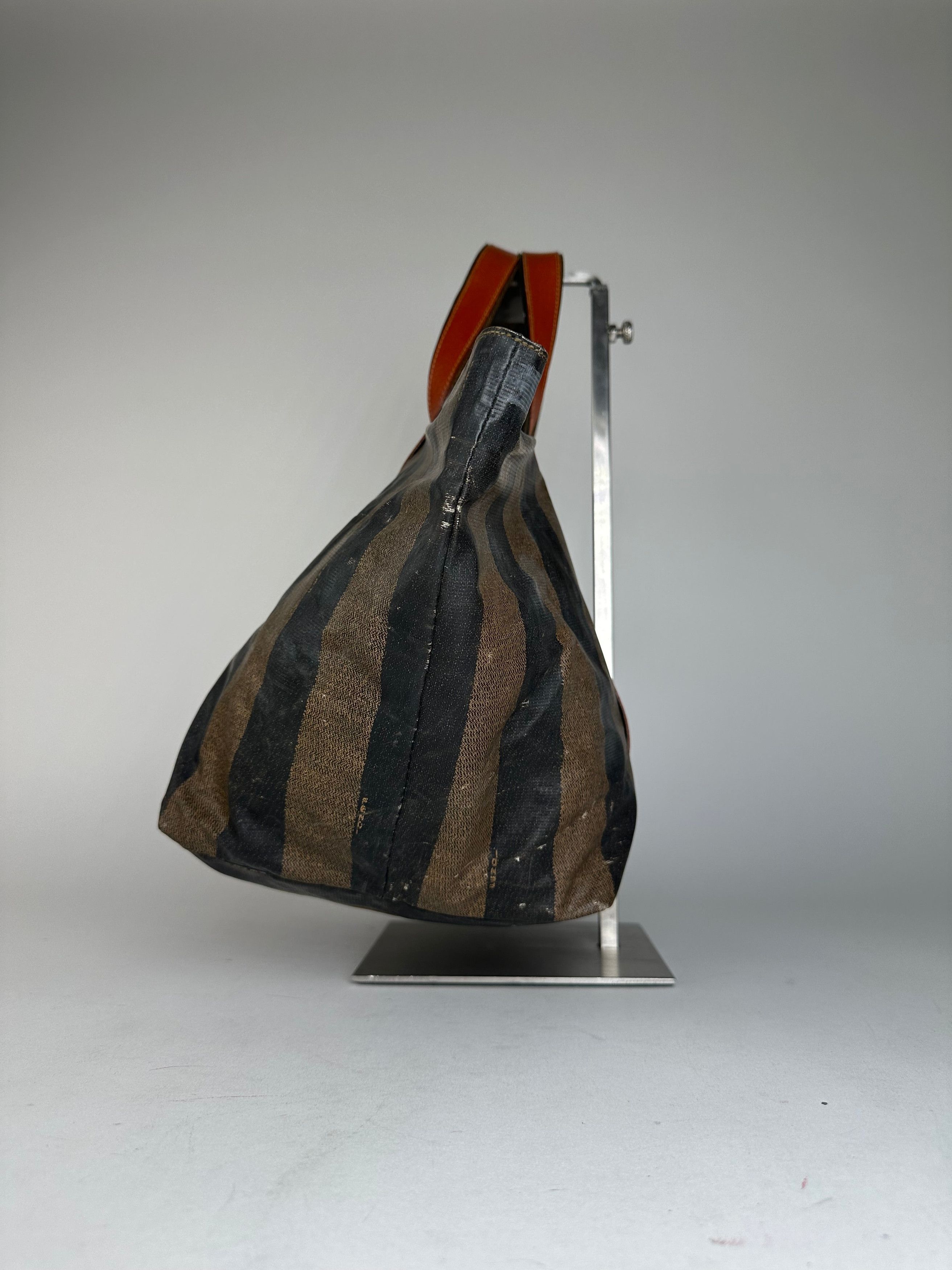 Fendi Vintage Striped Leather Handbag Orange Brown Size ONE SIZE - 7 Thumbnail