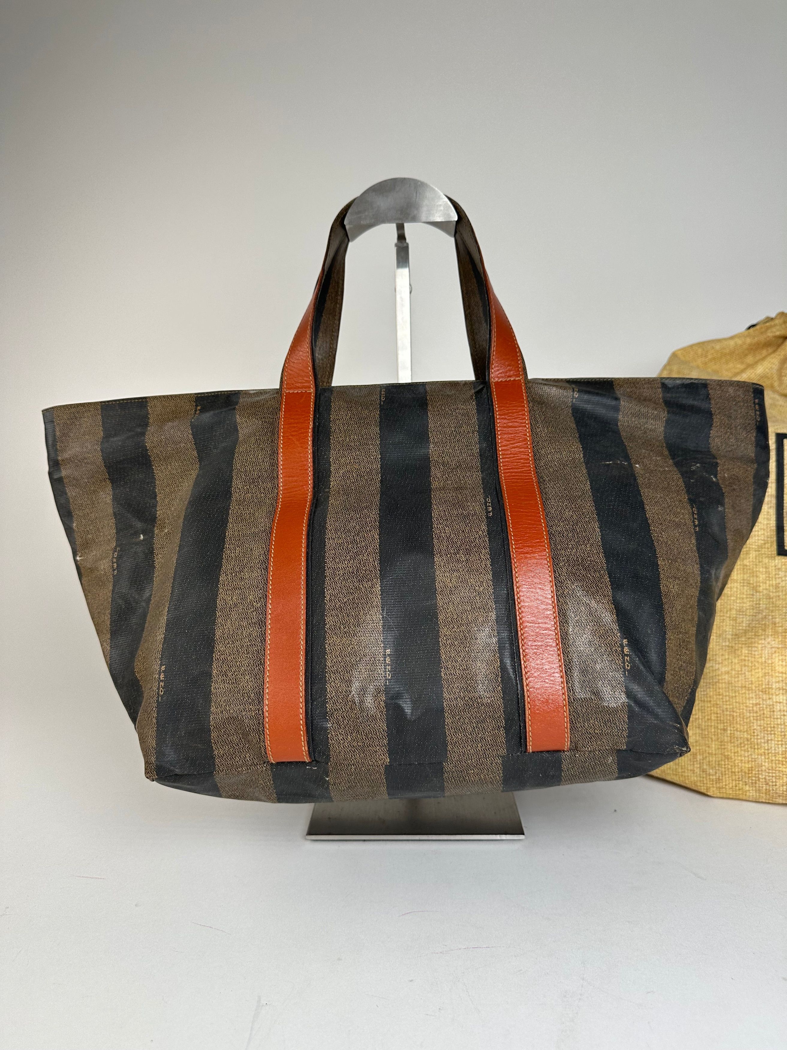 Fendi Vintage Striped Leather Handbag Orange Brown Size ONE SIZE - 11 Thumbnail