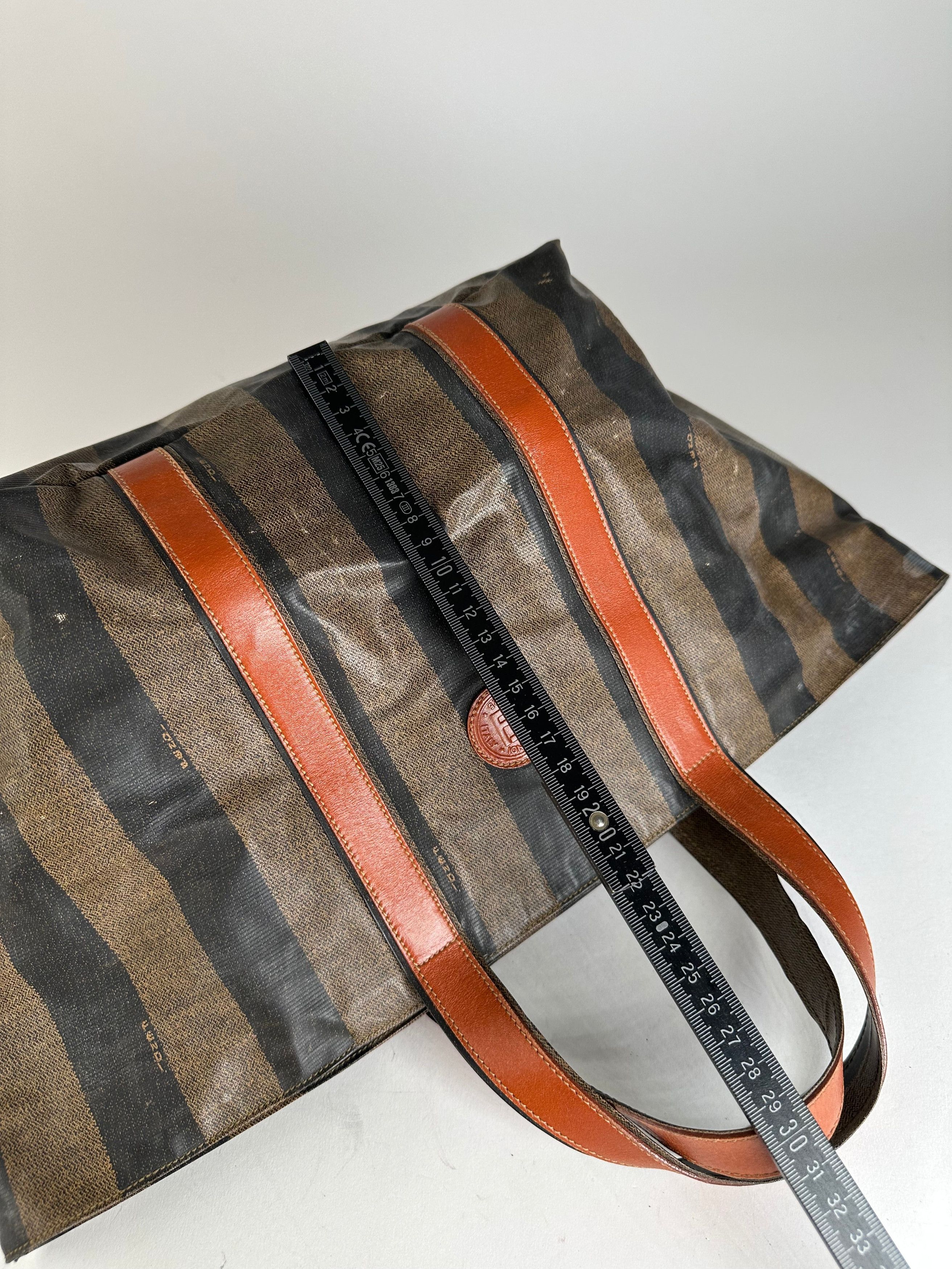 Fendi Vintage Striped Leather Handbag Orange Brown Size ONE SIZE - 9 Thumbnail