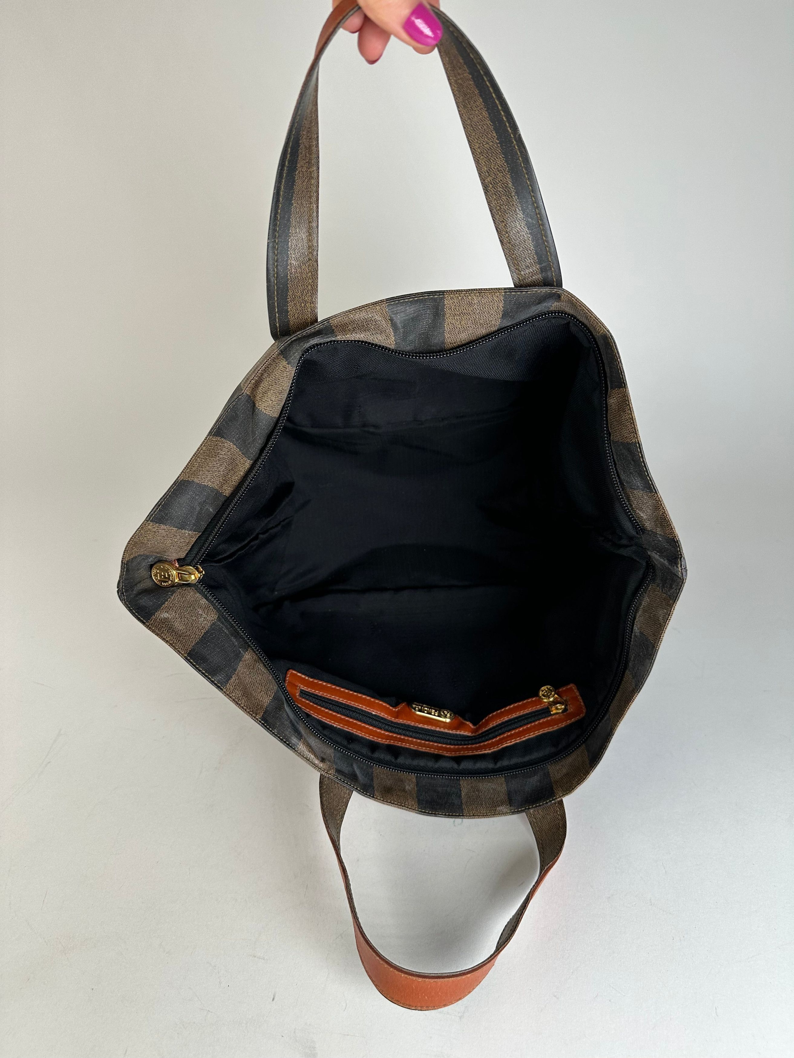 Fendi Vintage Striped Leather Handbag Orange Brown Size ONE SIZE - 4 Thumbnail