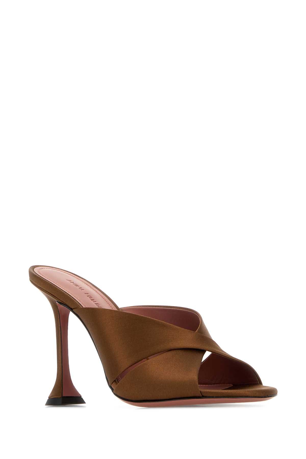 Amina Muaddi Brown Satin Salma Mules Size US 7.5 / IT 37.5 - 2 Thumbnail