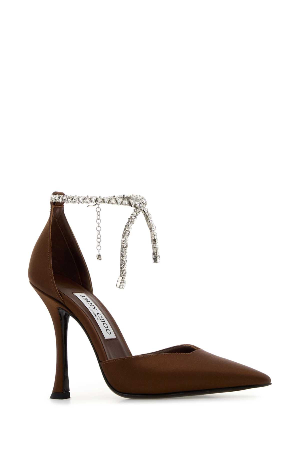 Jimmy Choo Brown Satin Stevie 100 Pumps Size US 7 / IT 37 - 2 Thumbnail
