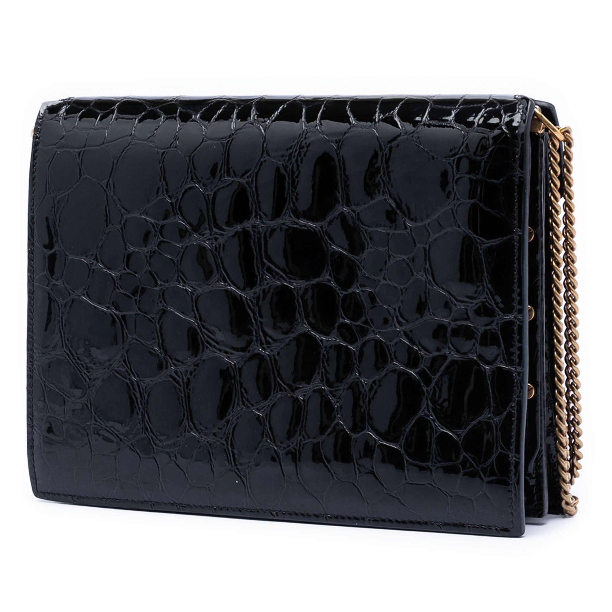 Saint Laurent Paris Shiny Croc Embossed Calfskin Monogram Cassandra Chain Wallet Size ONE SIZE - 2 Thumbnail