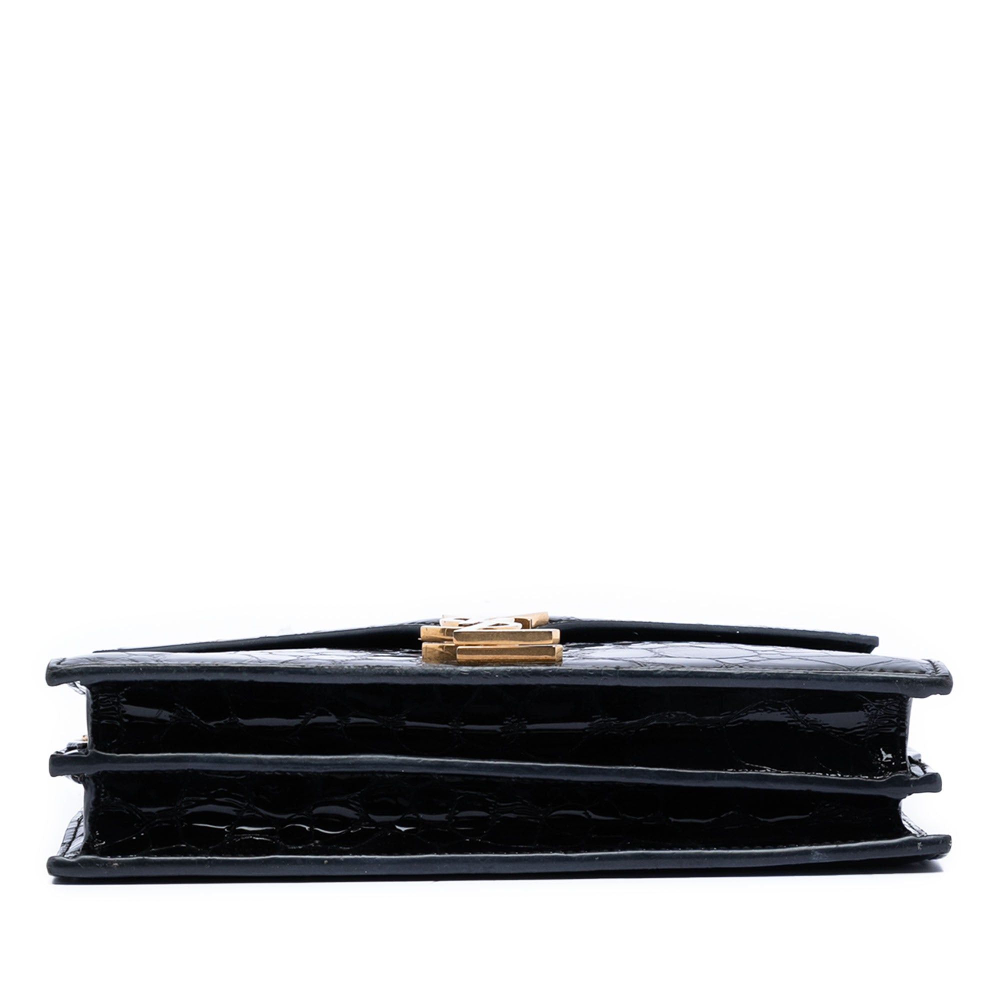 Saint Laurent Paris Shiny Croc Embossed Calfskin Monogram Cassandra Chain Wallet Size ONE SIZE - 3 Thumbnail