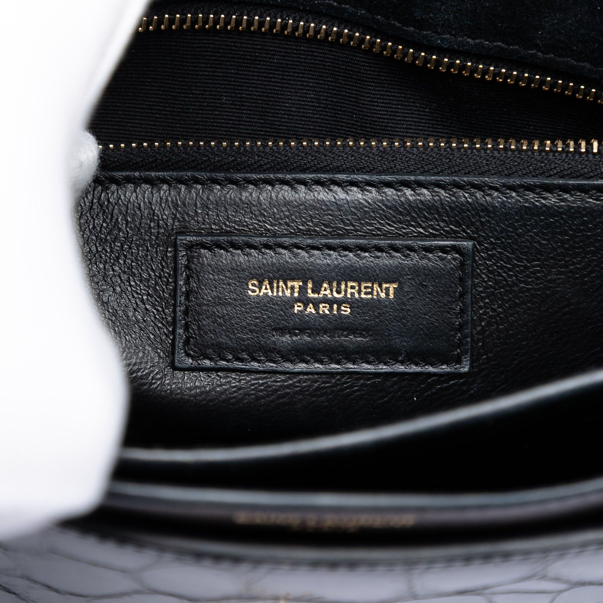Saint Laurent Paris Shiny Croc Embossed Calfskin Monogram Cassandra Chain Wallet Size ONE SIZE - 5 Thumbnail