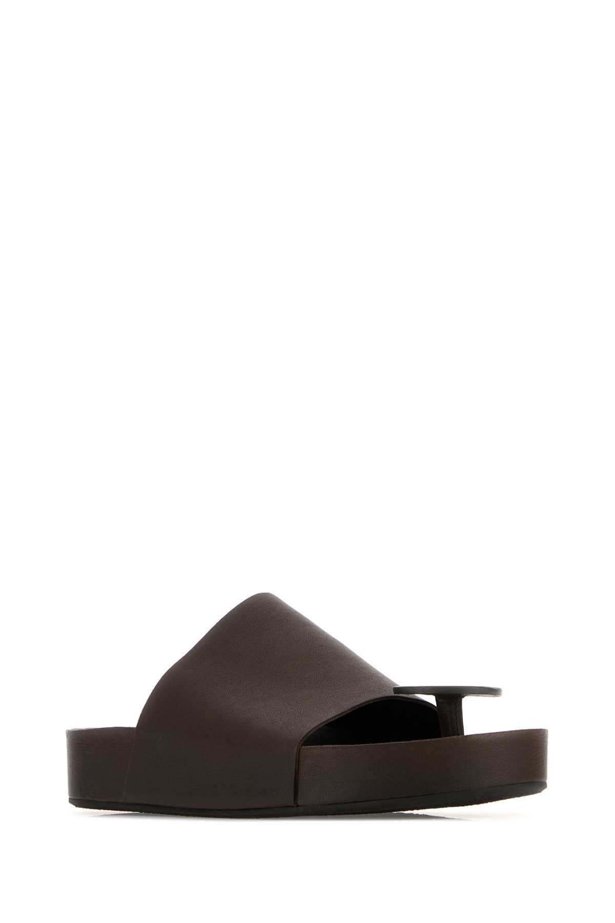 Uma Wang Dark Brown Leather Thong Slippers Size US 5 / IT 35 - 2 Thumbnail