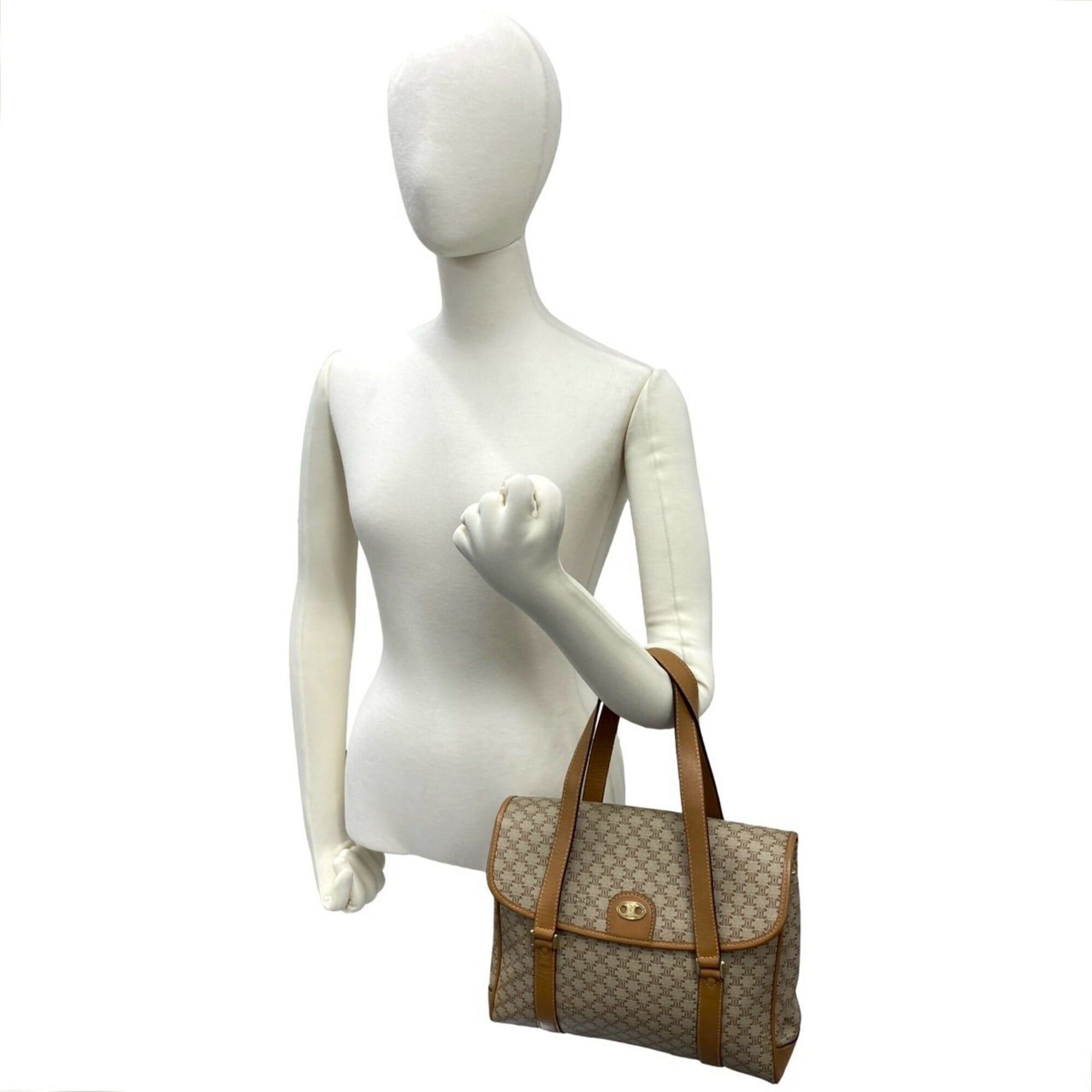 Celine CELINE Vintage Macadam Blazon Logo Pattern Leather Handbag Mini Tote Bag Brown Beige 25812 Size ONE SIZE - 2 Thumbnail