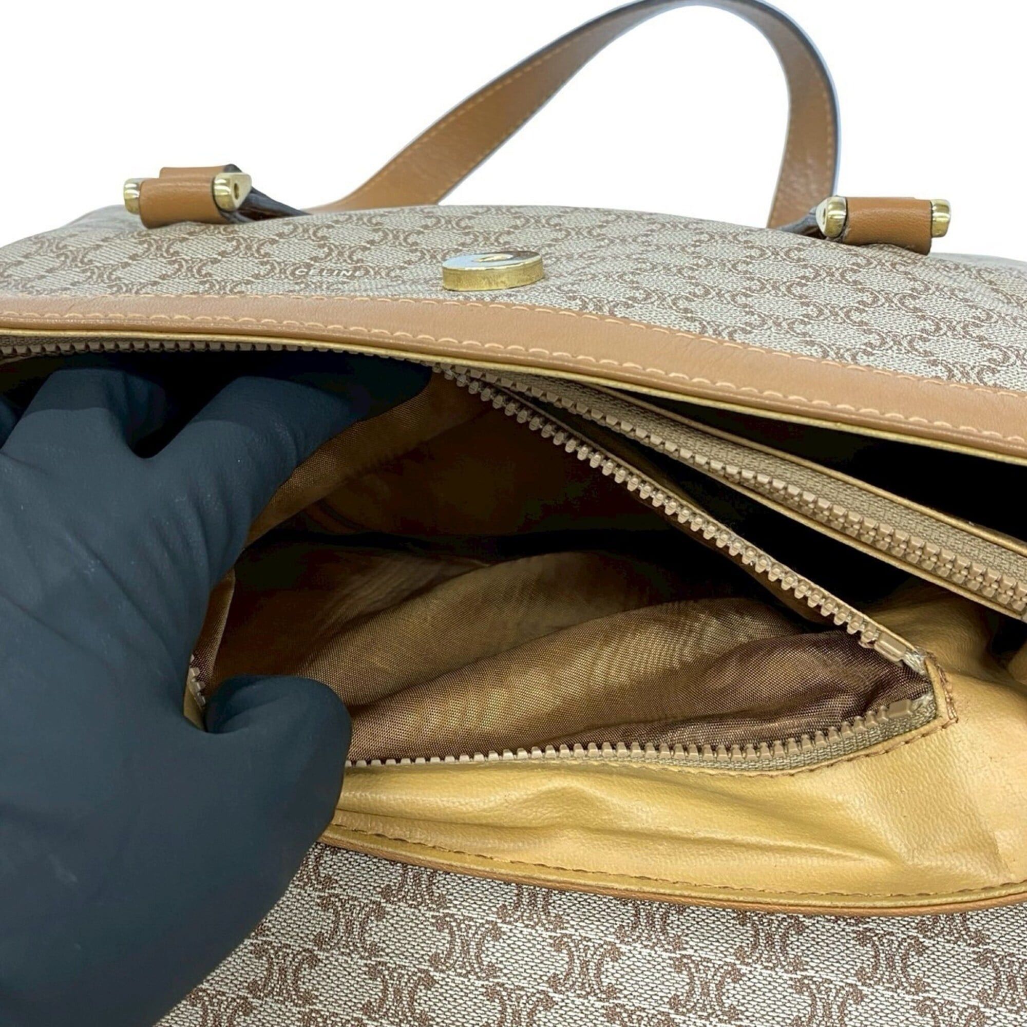 Celine CELINE Vintage Macadam Blazon Logo Pattern Leather Handbag Mini Tote Bag Brown Beige 25812 Size ONE SIZE - 10 Thumbnail