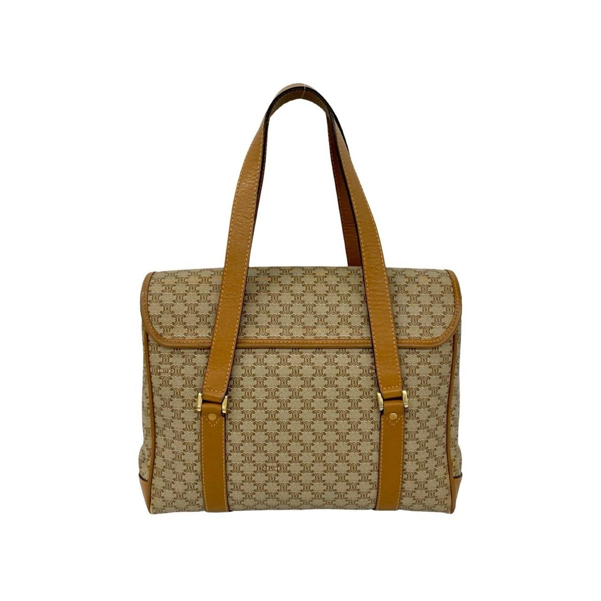 Celine CELINE Vintage Macadam Blazon Logo Pattern Leather Handbag Mini Tote Bag Brown Beige 25812 Size ONE SIZE - 3 Thumbnail