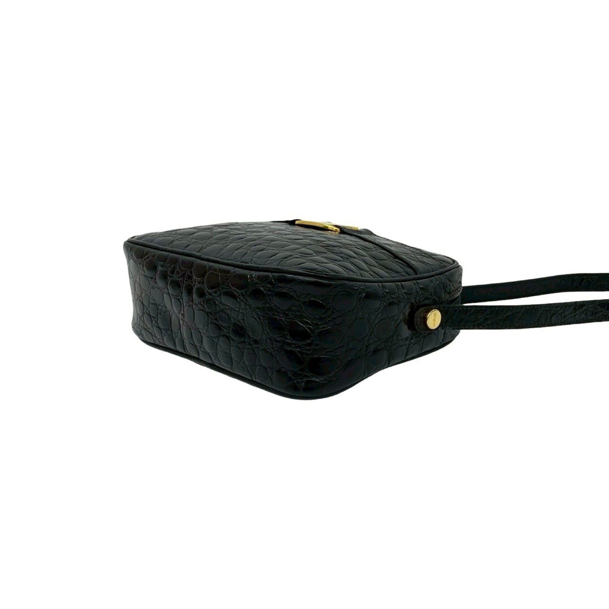 Salvatore Ferragamo Salvatore Ferragamo Vara Leather Shoulder Bag, Black, 30059, with Crocodile Embossed Hardware Size ONE SIZE - 8 Thumbnail