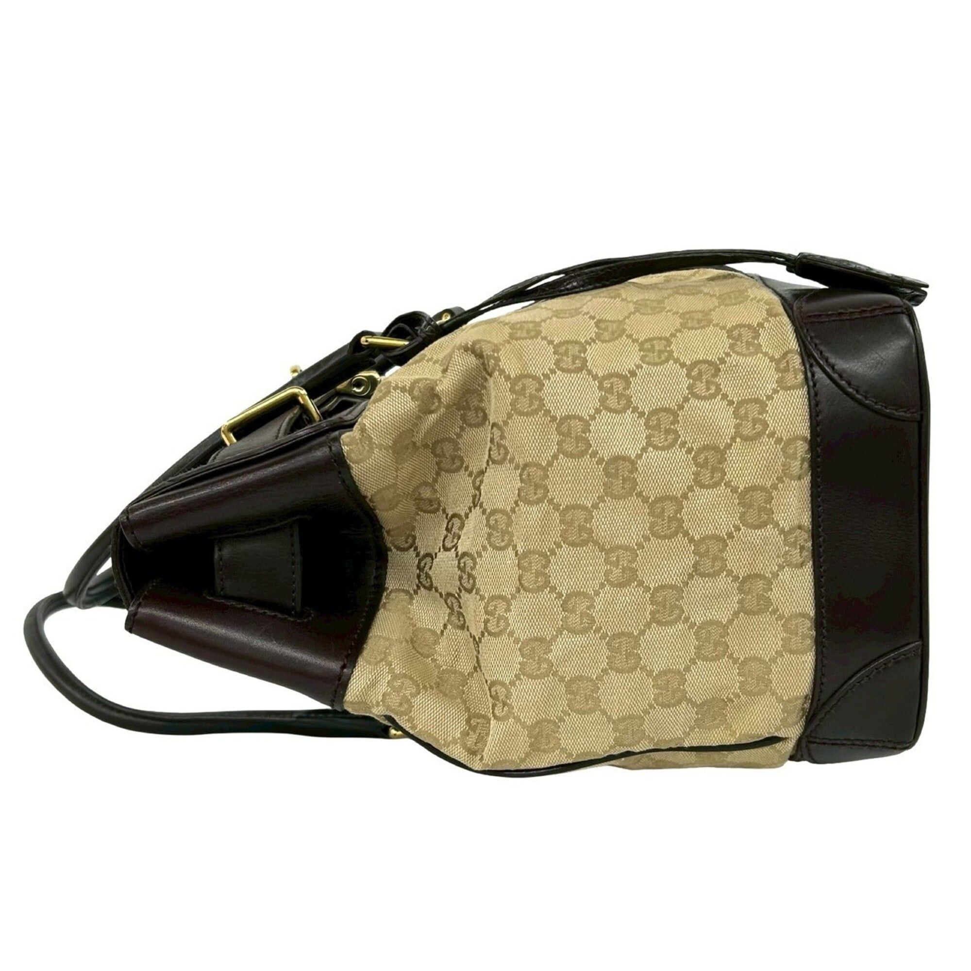 Gucci GUCCI GG Canvas Crocodile Embossed Leather Tote Bag Handbag Boston Beige Brown 33656 Size ONE SIZE - 5 Thumbnail