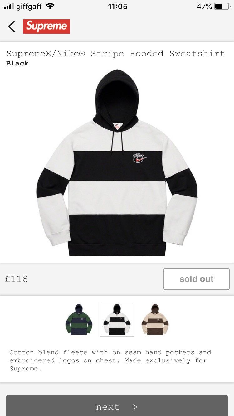 Supreme Supreme/Nike Stripe Hooded Sweatshirt Black White Striped ...