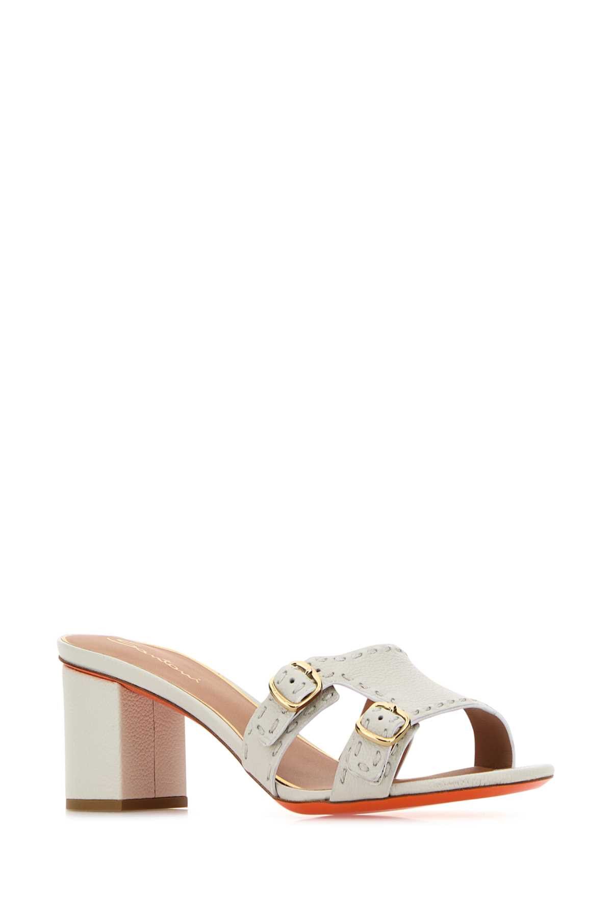Santoni Chalk Leather Didi Mules Size US 10 / IT 40 - 2 Thumbnail