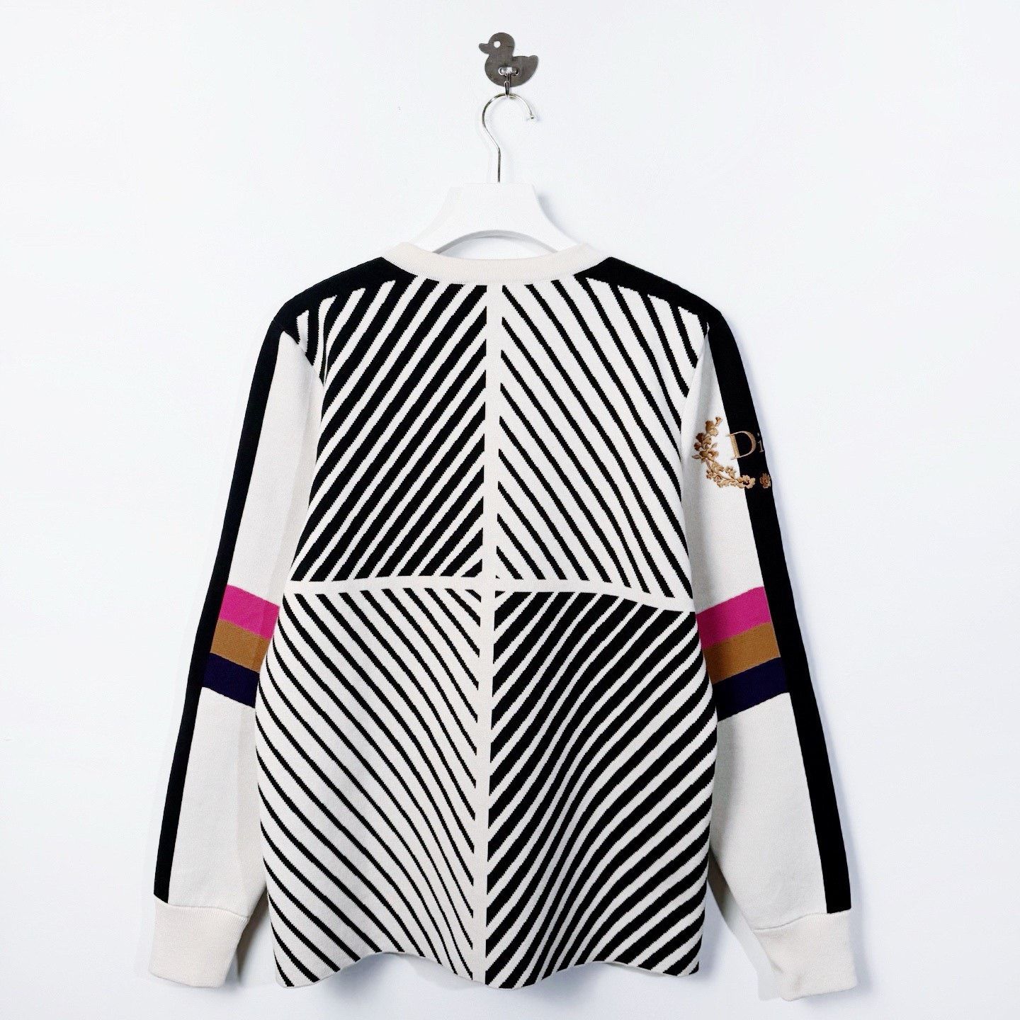 Dior Dior Retro Striped White Sweater L Women Size L / US 10 / IT 46 - 2 Thumbnail