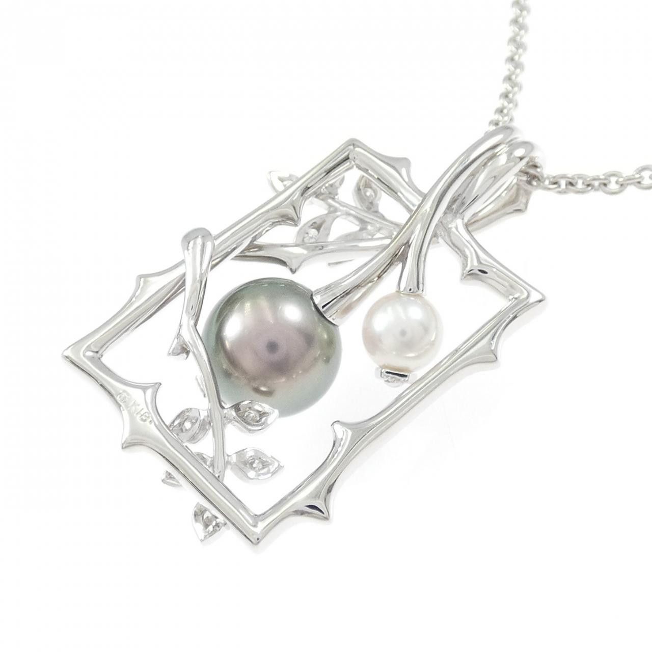 Mikimoto Mikimoto Mikimoto Au750 Pearl Diamond Necklace Precious Metal Necklace DUTY FREE for USA Size ONE SIZE - 4 Thumbnail