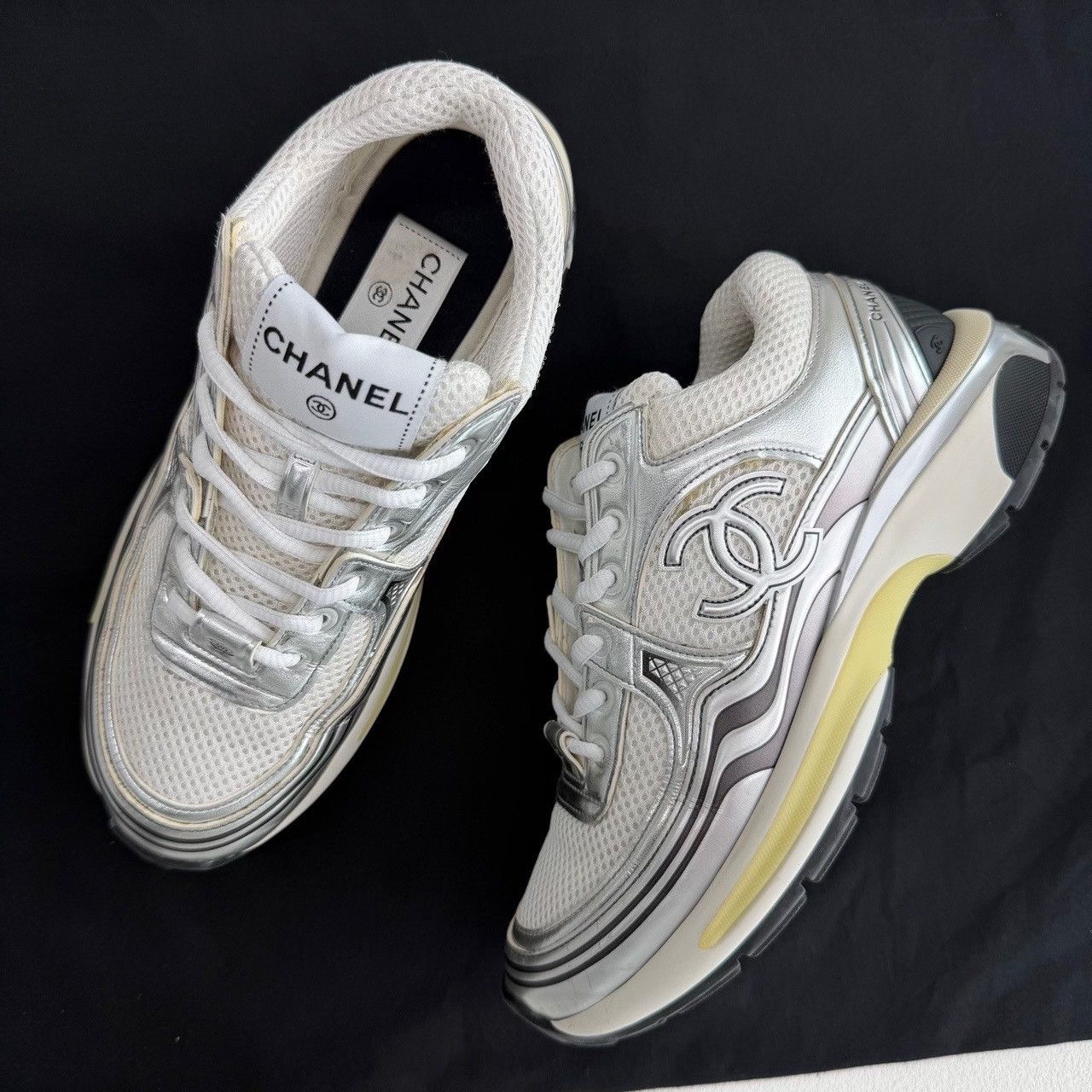 Chanel Chanel Silver Lowtop Sneakers us_6-5 Women Size US 6.5 / IT 36.5 - 8 Thumbnail