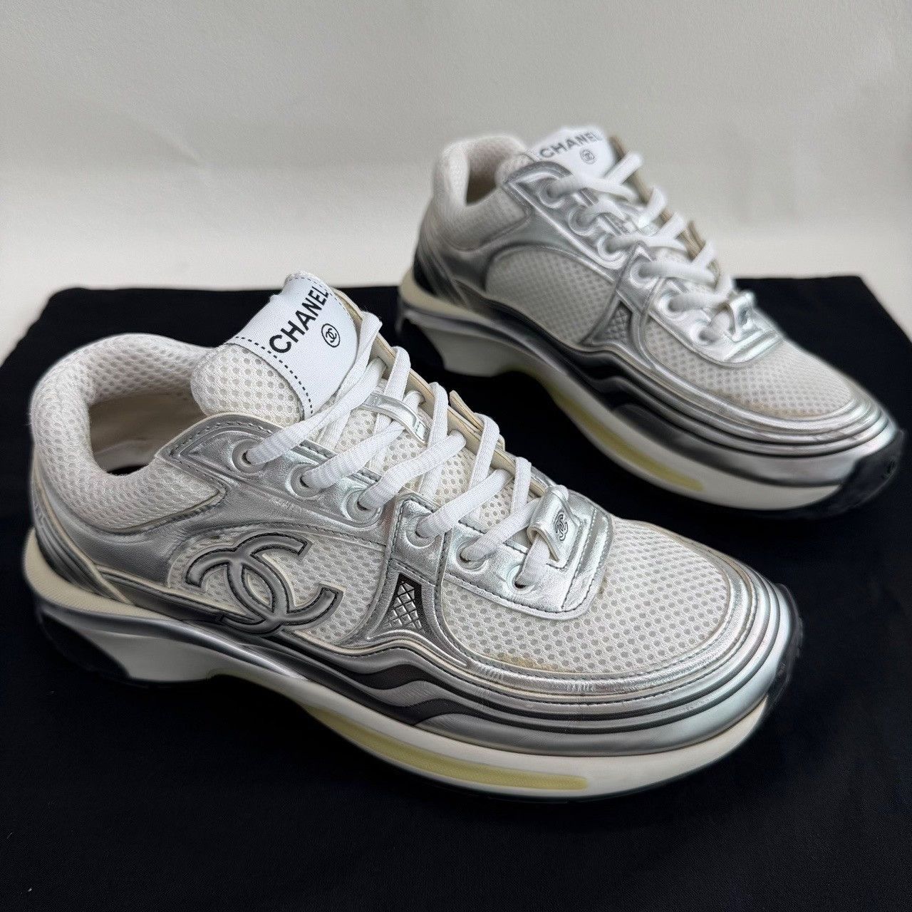 Chanel Chanel Silver Lowtop Sneakers us_6-5 Women Size US 6.5 / IT 36.5 - 3 Thumbnail