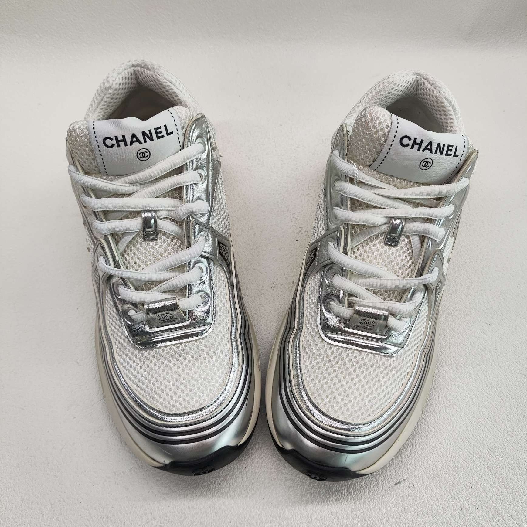 Chanel Chanel Silver Lowtop Sneakers us_6-5 Women Size US 6.5 / IT 36.5 - 9 Thumbnail