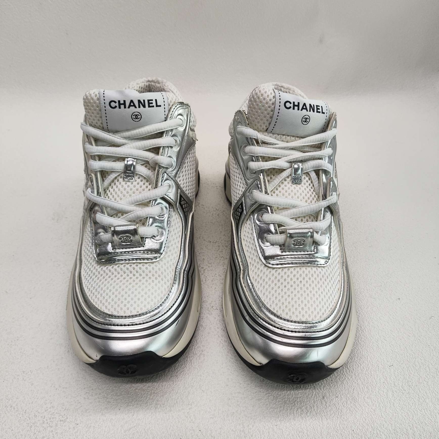 Chanel Chanel Silver Lowtop Sneakers us_6-5 Women Size US 6.5 / IT 36.5 - 2 Thumbnail