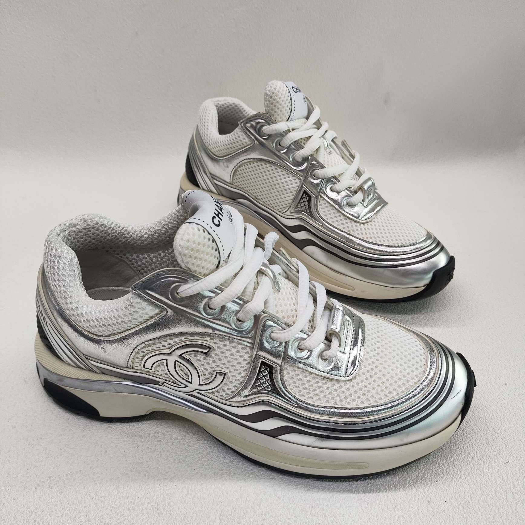 Chanel Chanel Silver Lowtop Sneakers us_6-5 Women Size US 6.5 / IT 36.5 - 3 Thumbnail