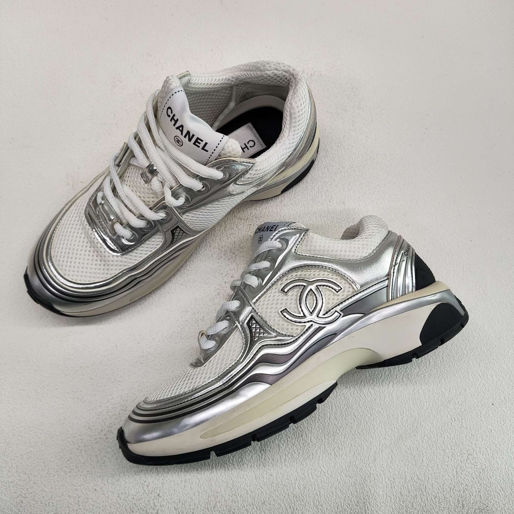 Chanel Chanel Silver Lowtop Sneakers us_6-5 Women Size US 6.5 / IT 36.5 - 8 Thumbnail