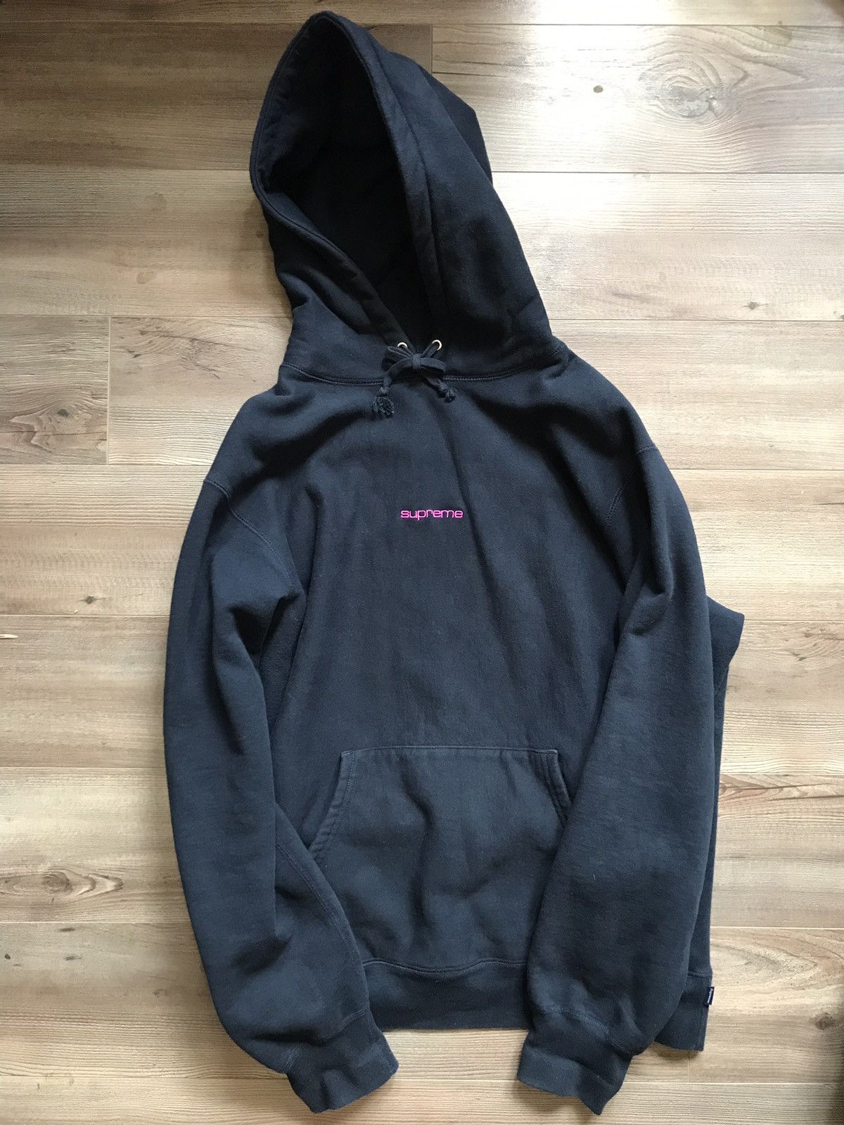 Image of Supreme Compact Logo Hoodie Fw17 Navy 100% Authentic, Men's (Size XL)