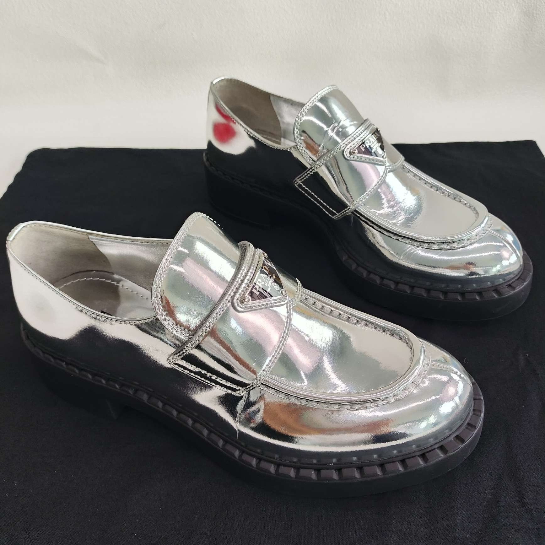 Prada Prada Leather Silver Lowtop Sneakers us_6-5 Women Size US 6.5 / IT 36.5 - 2 Thumbnail