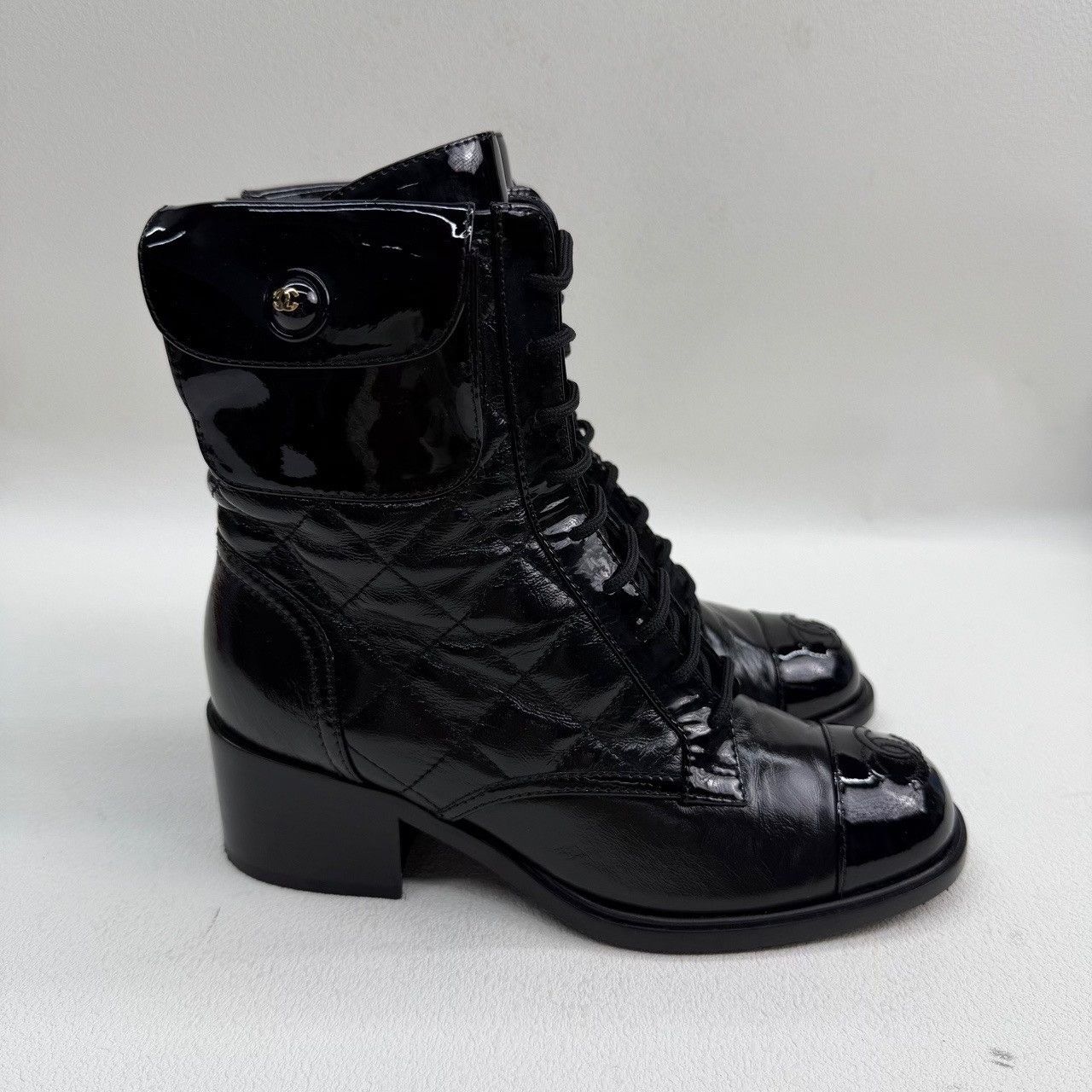 Chanel Chanel Patent Plaid Black Boots us_5 Women Size US 5 / IT 35 - 4 Thumbnail