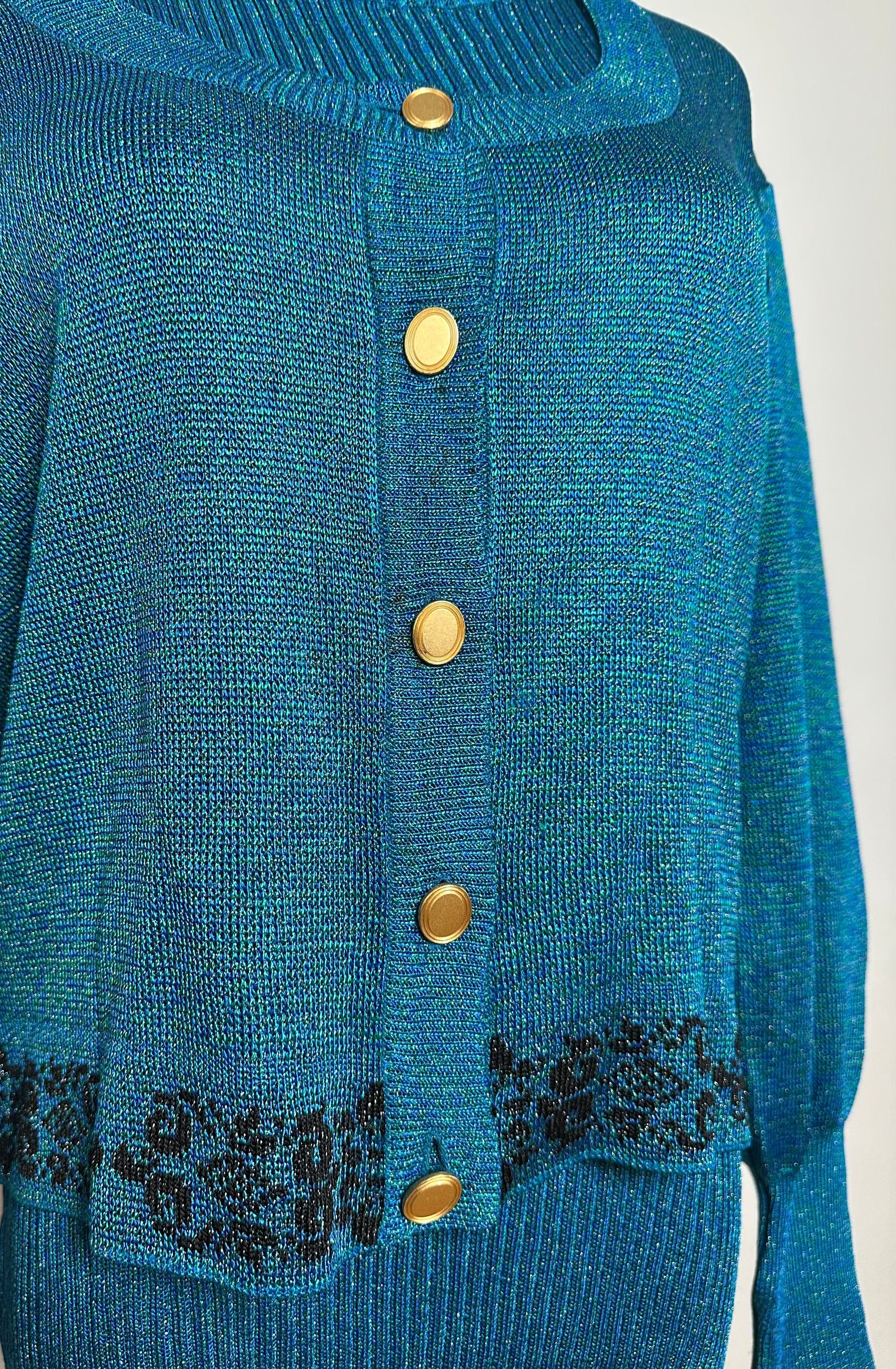 Dior Vintage Wool Cardigan Blue Green L Size L / US 10 / IT 46 - 2 Thumbnail