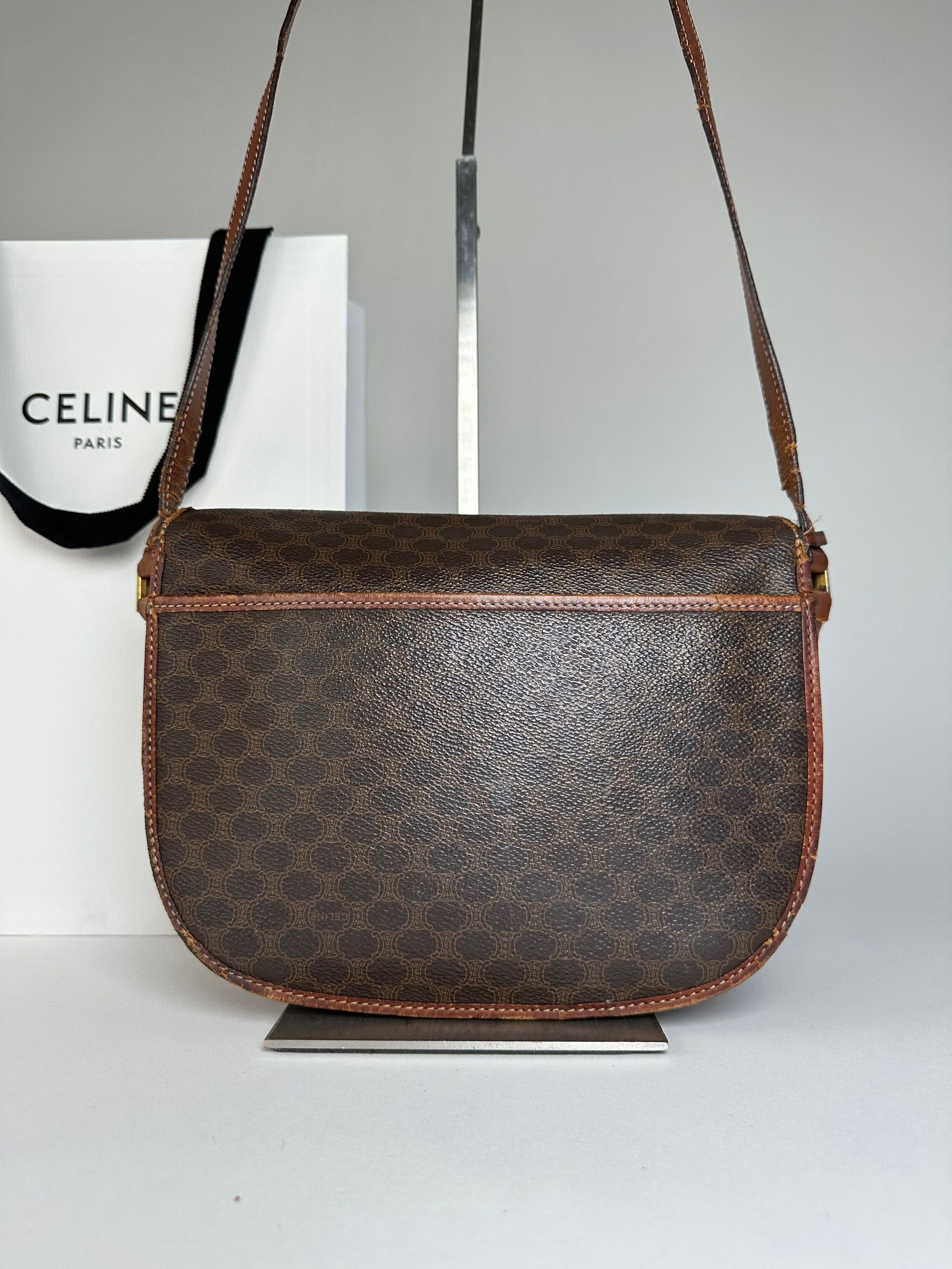 Celine Vintage Paris Triomphe Monogram Leather Shoulder Bag Brown Size ONE SIZE - 13 Thumbnail