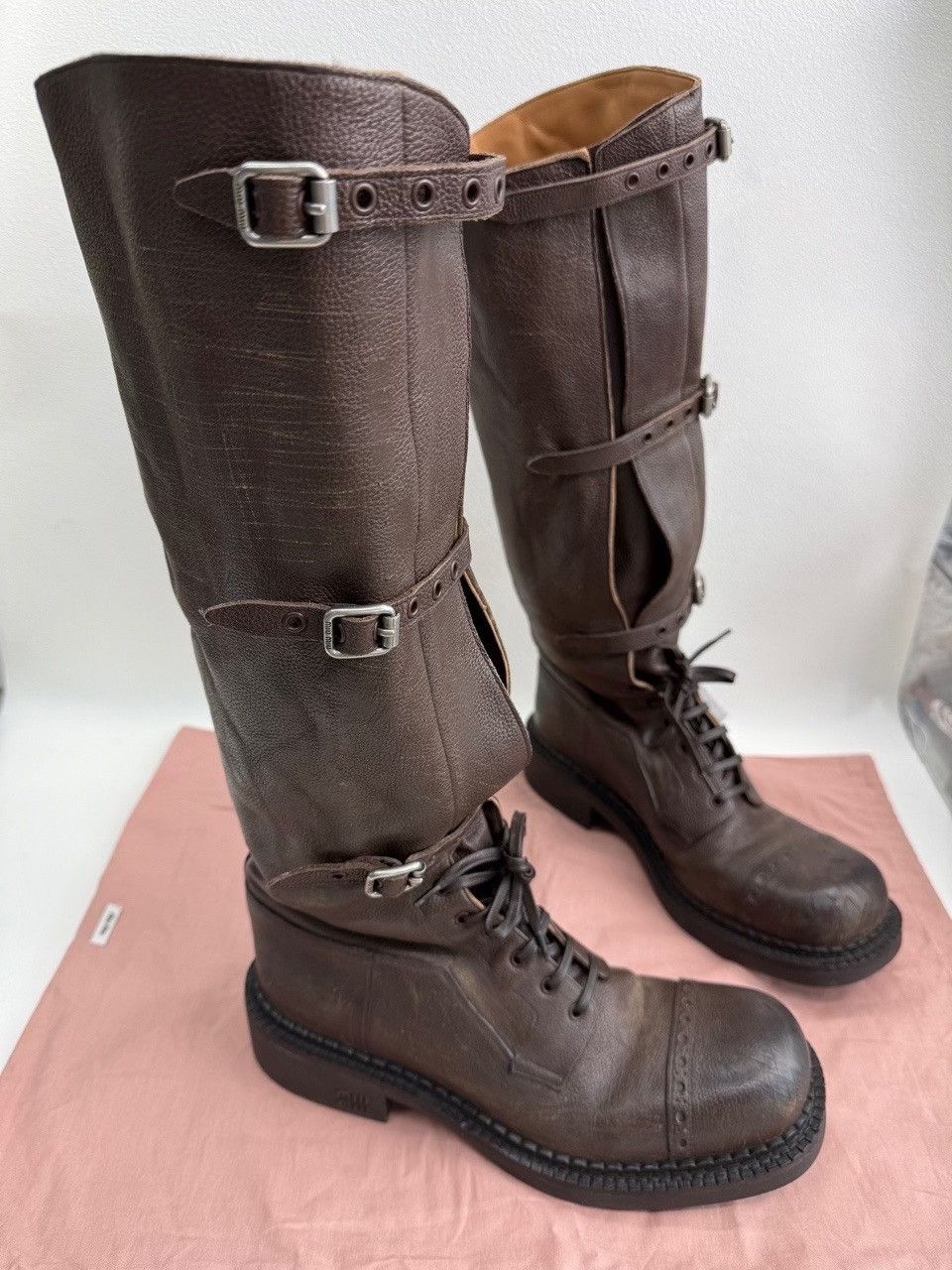 Miu Miu Miu Miu Leather Brown Boots us_7-5 Women Size US 7.5 / IT 37.5 - 3 Thumbnail