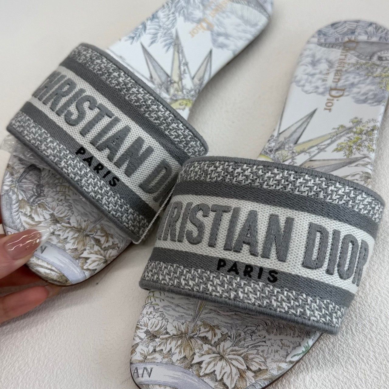Dior Dior Embroidered Gray Sandals us_9 Women Size US 9 / IT 39 - 9 Thumbnail